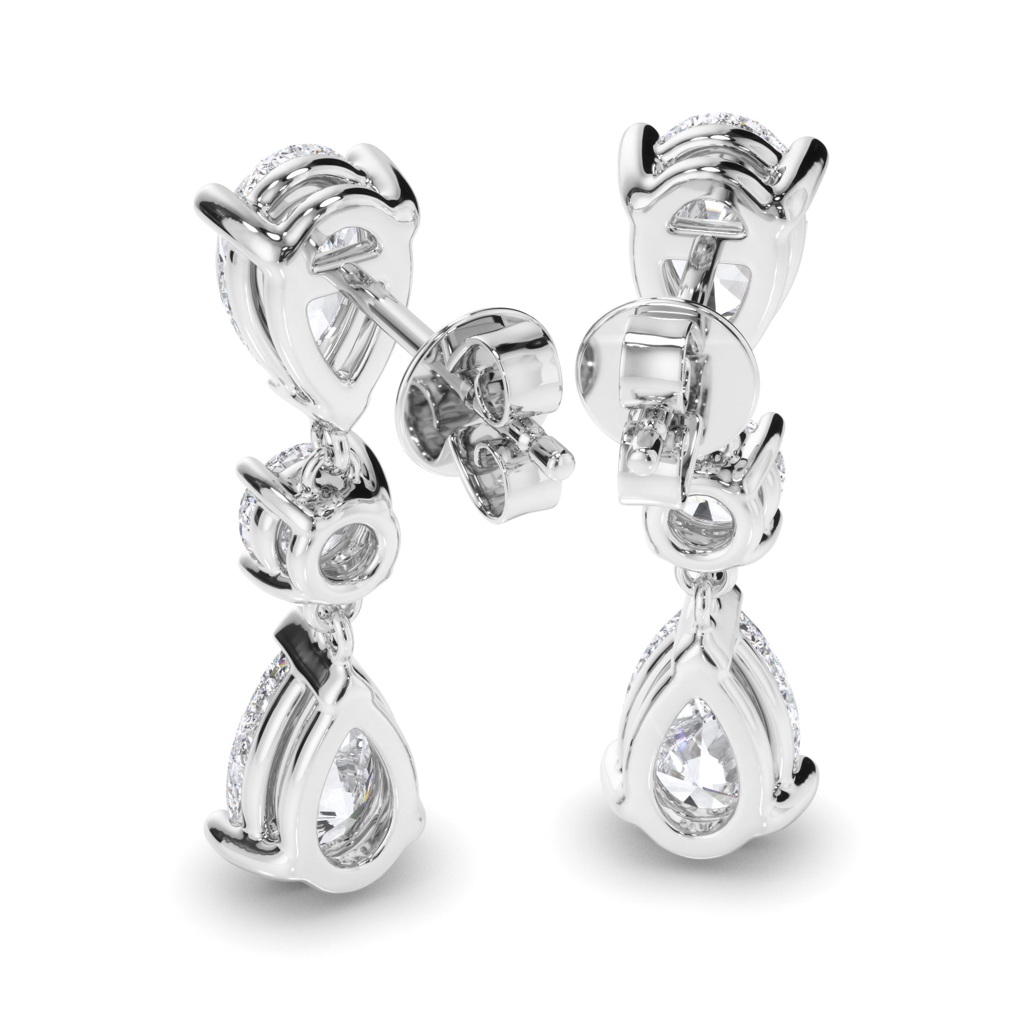 Pear & Round Brilliant Cut Diamond Drop Earrings