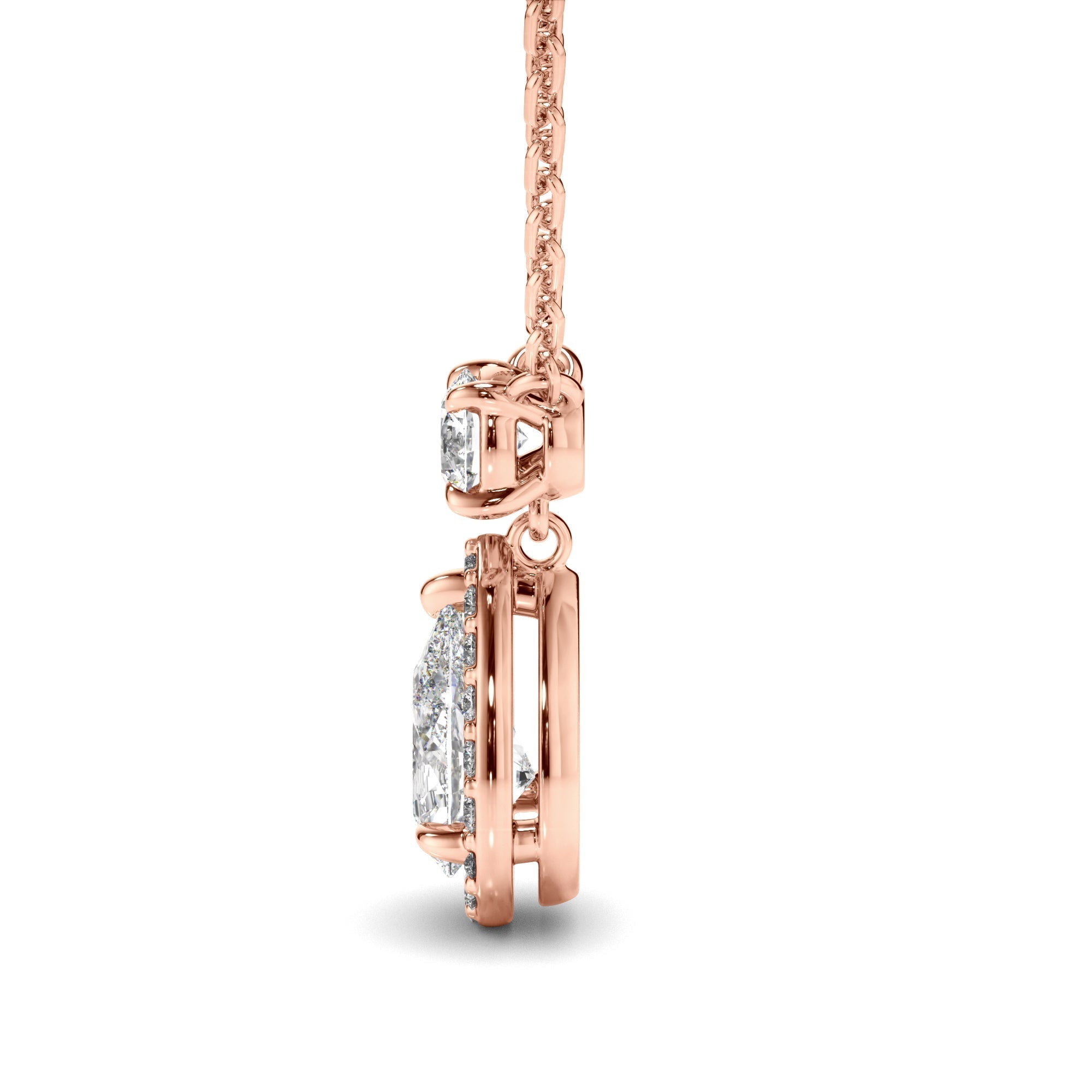 Pear Cut Diamond Halo Drop Pendant
