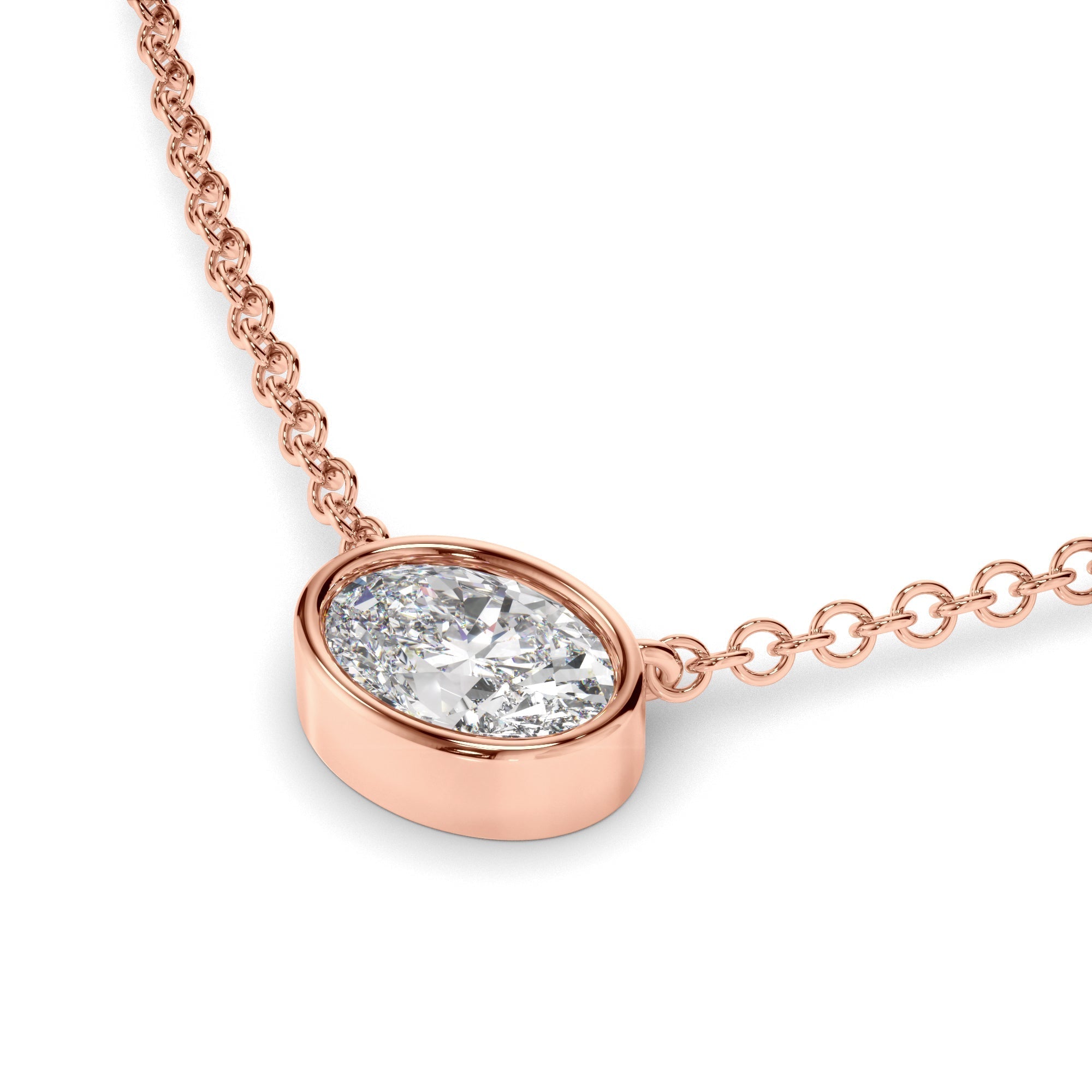 Oval Cut Diamond Bezel Set Necklet