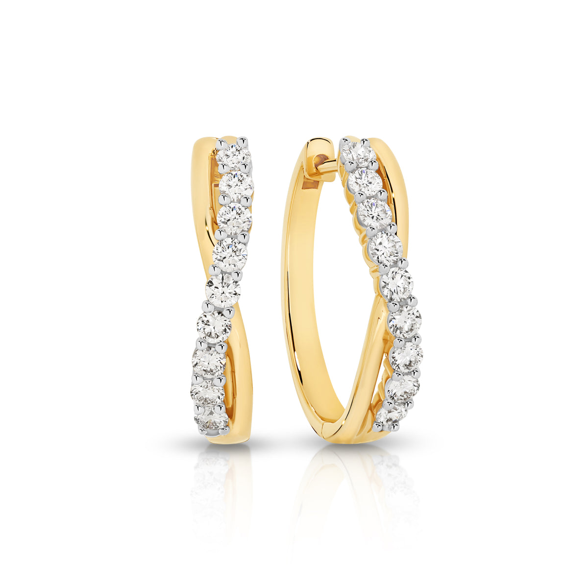 9ct yellow gold 0.75ct lab diamond claw set crossover huggie earrings