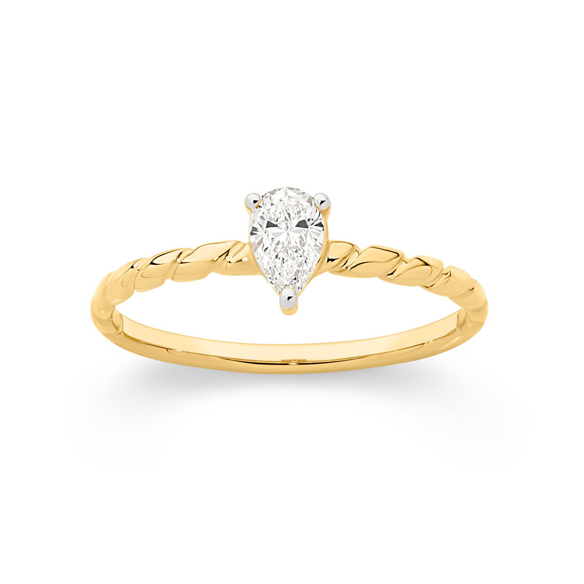 9ct yellow gold 0.20ct lab diamond pear claw set pettit ring
