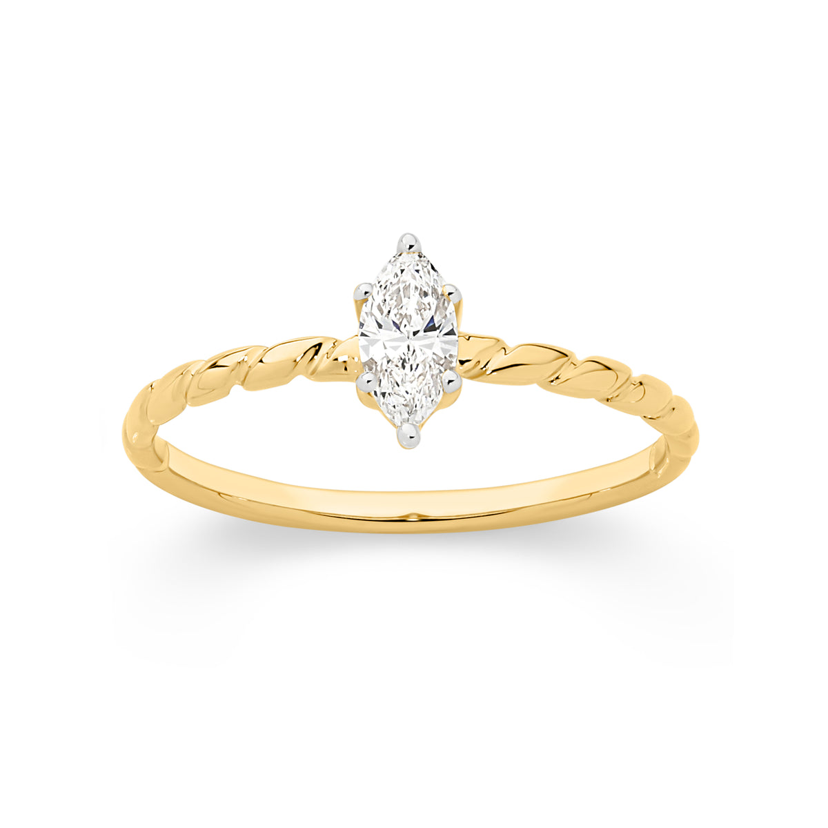 9ct yellow gold 0.20ct lab diamond marquise claw set pettit ring