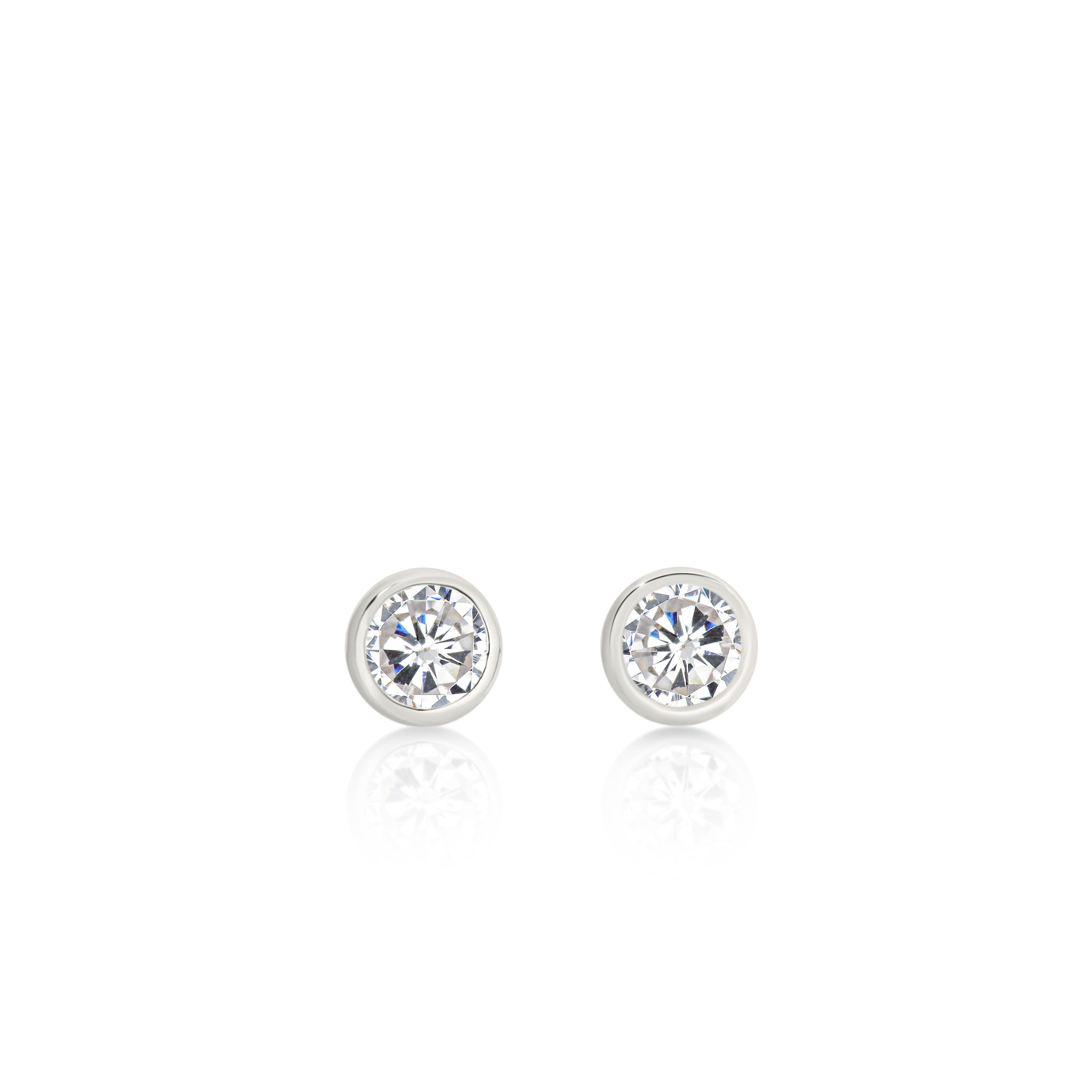 Sterling Silver 3mm cubic zirconia bezel stud earrings