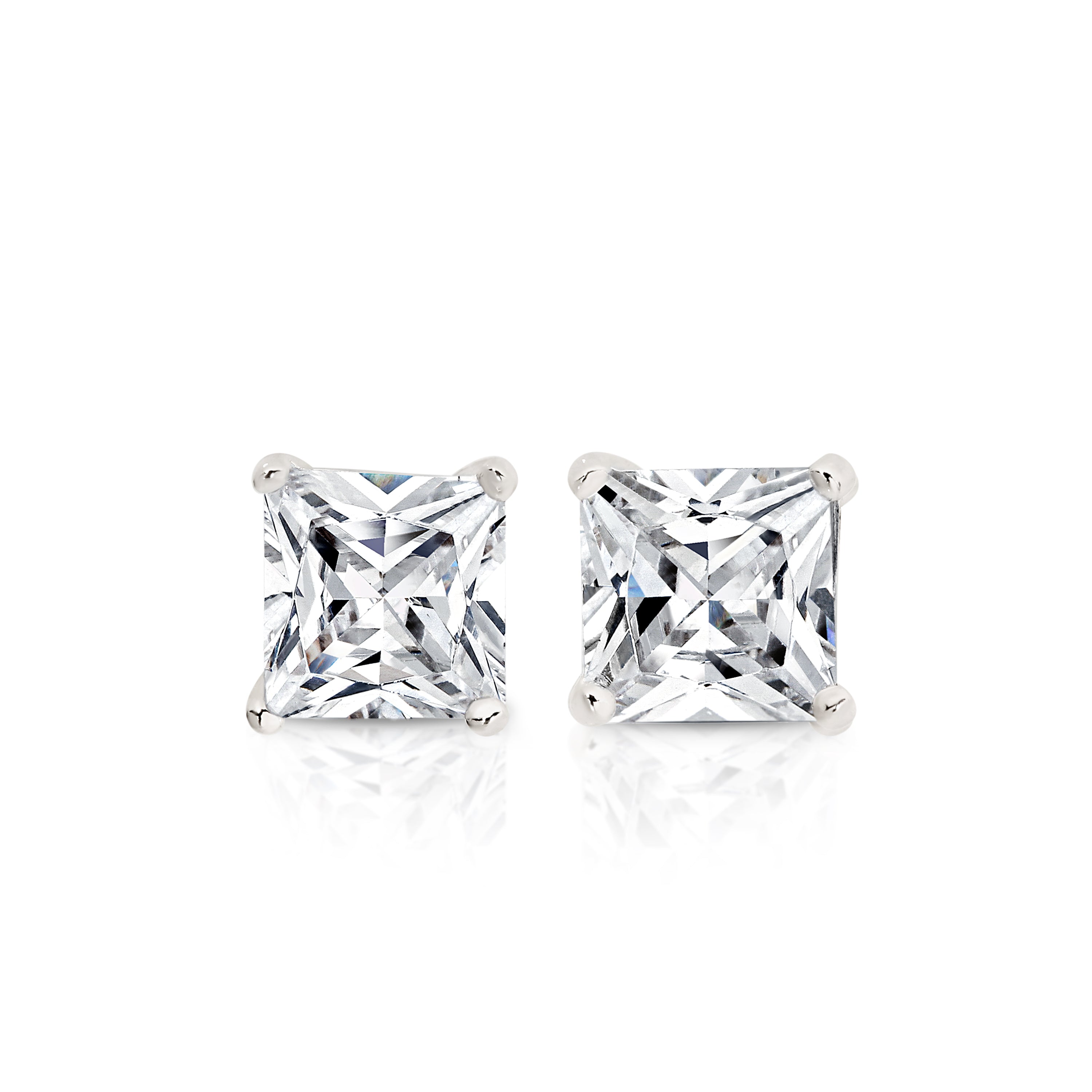 Sterling Silver 4mm square cubic zirconia stud earrings