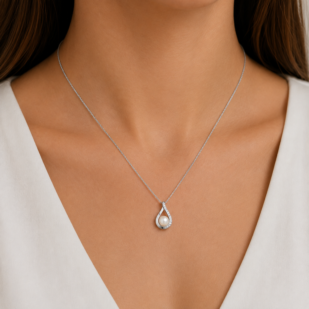 Sterling Silver Freshwater Pearl Cubic Zirconia Flame Slider Pendant