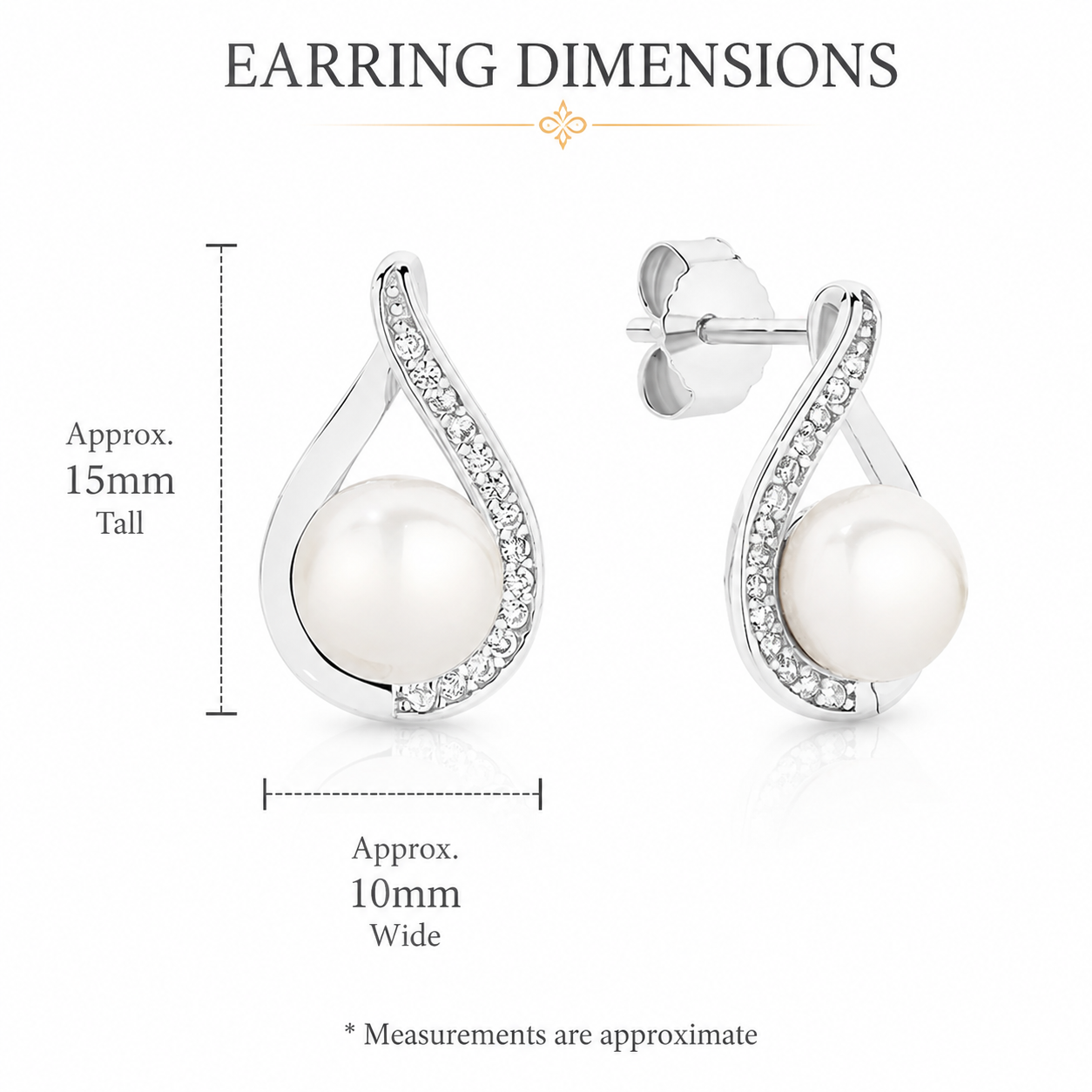 Sterling Silver Freshwater Pearl Cubic Zirconia Flame Stud Earrings