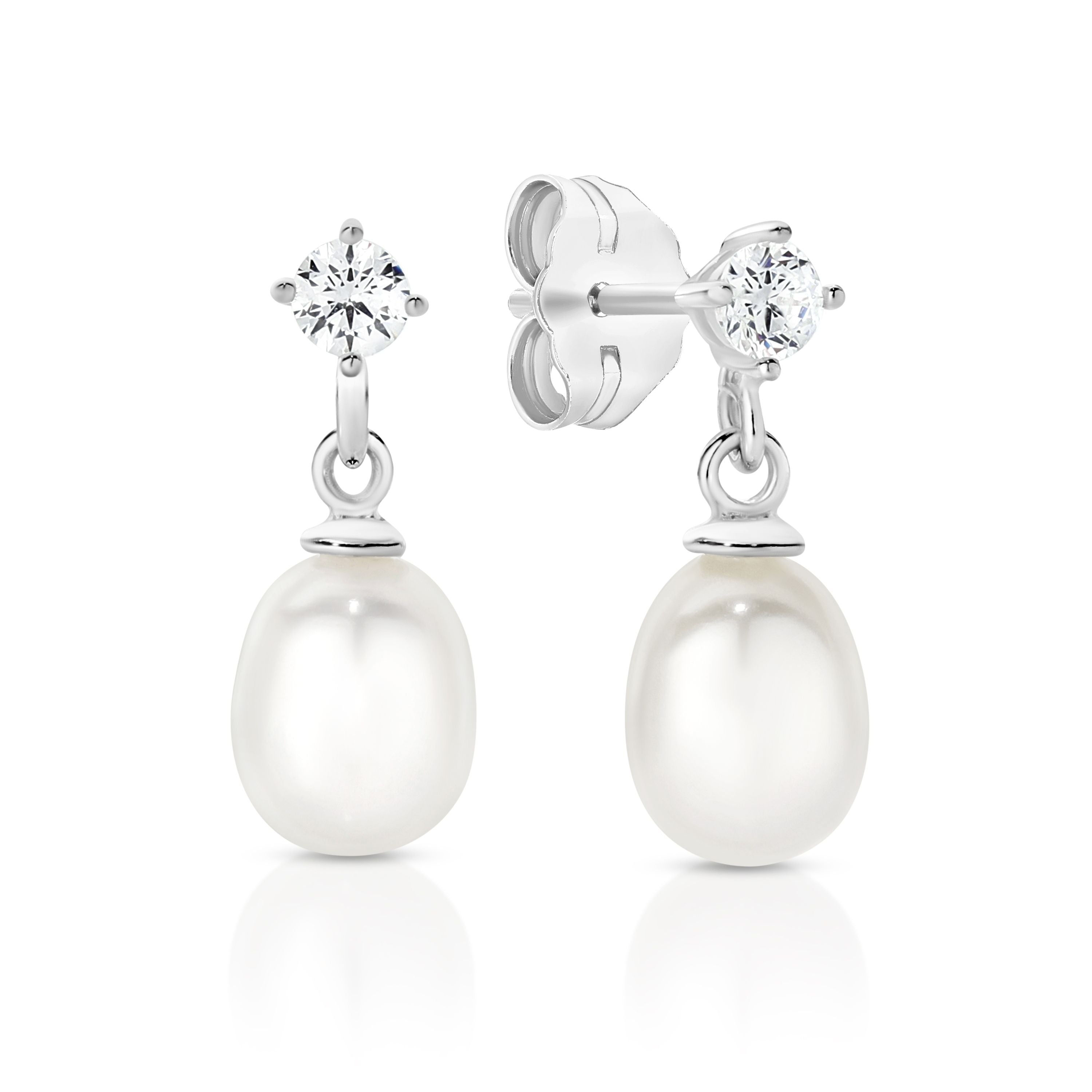 Sterling Silver Freshwater Pearl and Cubic Zirconia Earrings