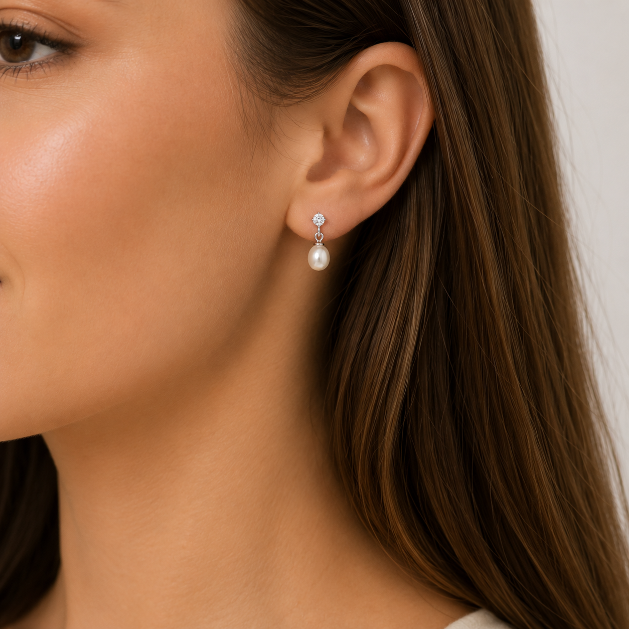 Sterling Silver Freshwater Pearl and Cubic Zirconia Earrings