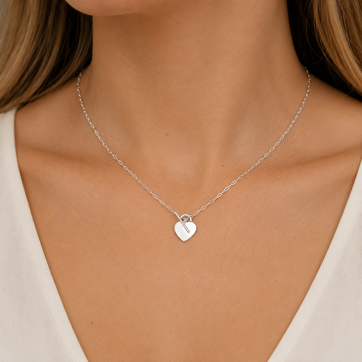 Sterling Silver T-Bar Necklet with Engravable Heart Pendant