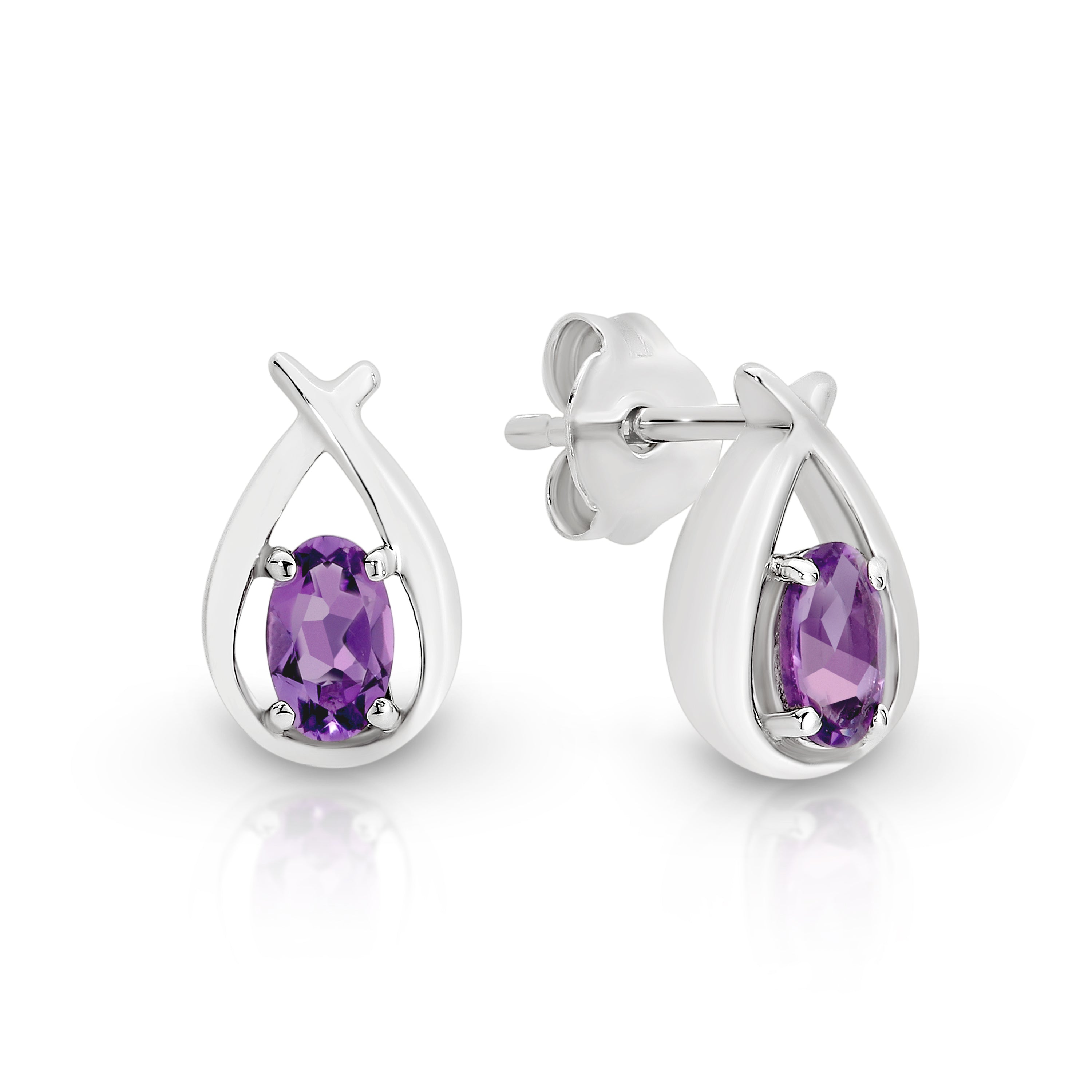 Sterling Silver amethyst crossover stud earrings