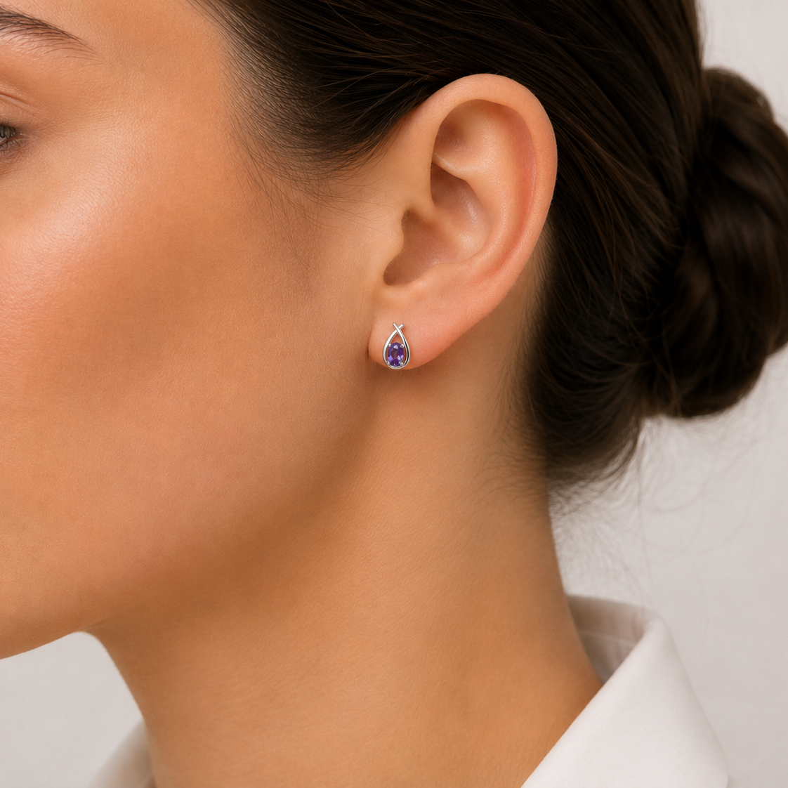Sterling Silver amethyst crossover stud earrings