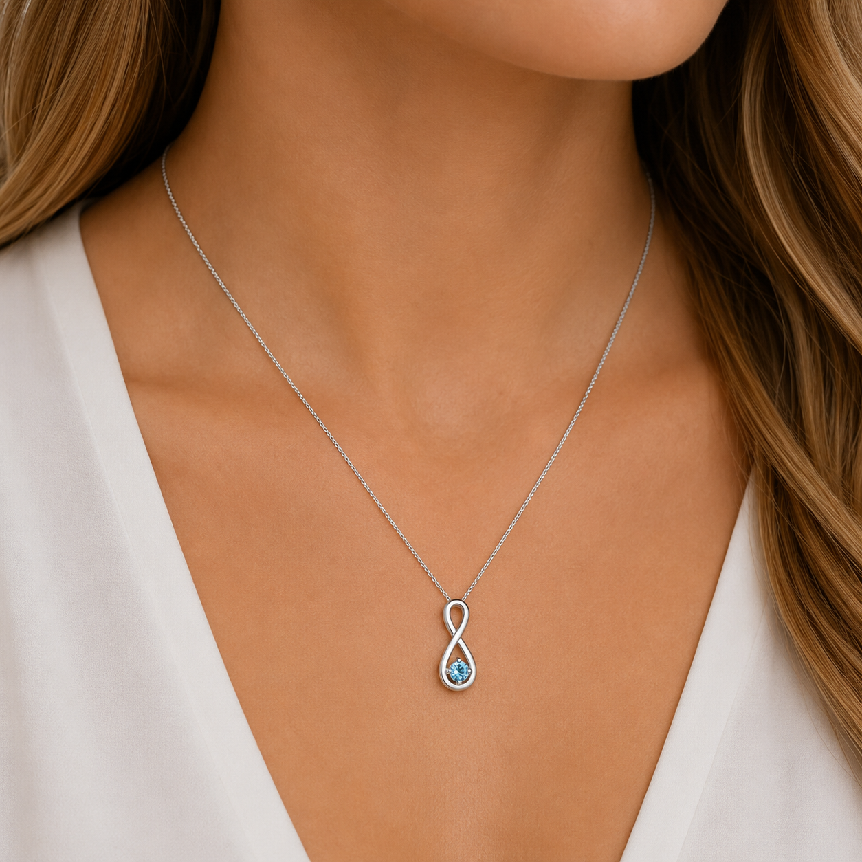 Sterling Silver blue cubic zirconia infinity pendant