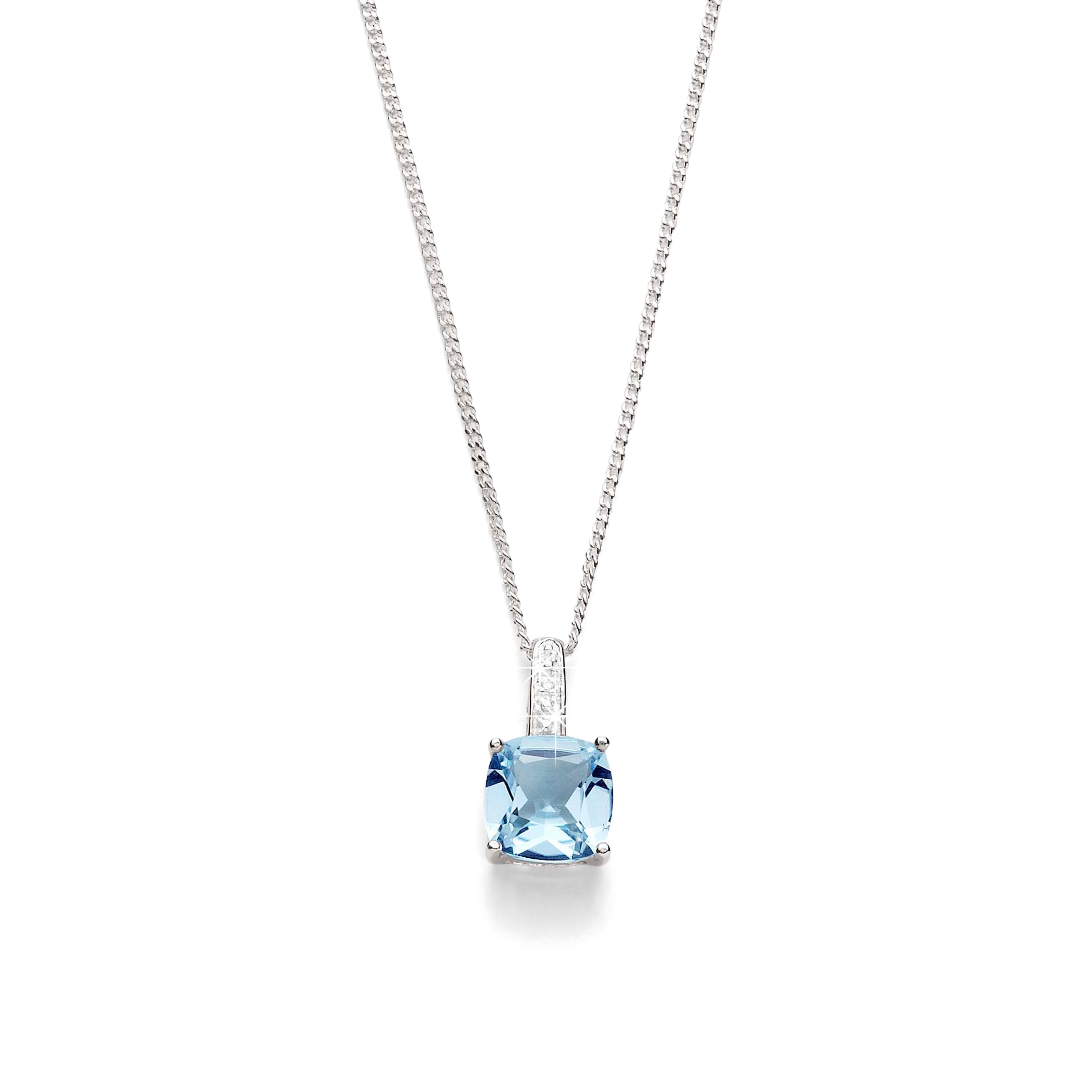 Sterling Silver blue topaz & diamond pendant