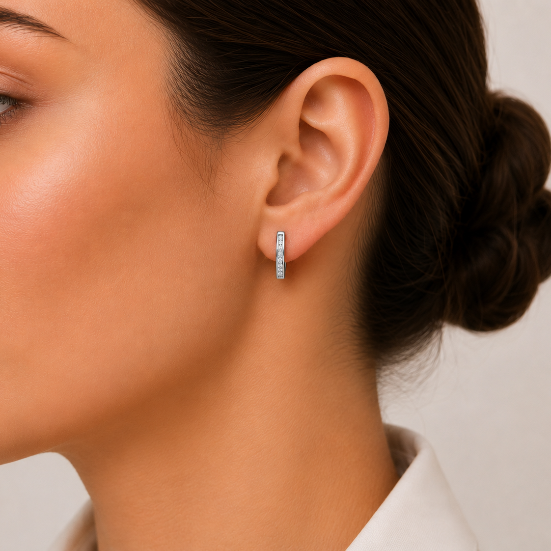 Sterling Silver channel set cubic zirconia hoop studs
