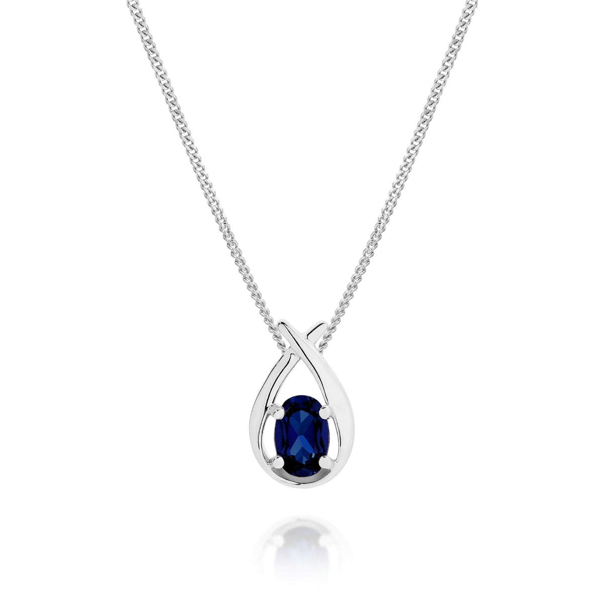 Sterling Silver created sapphire crossover slider pendant