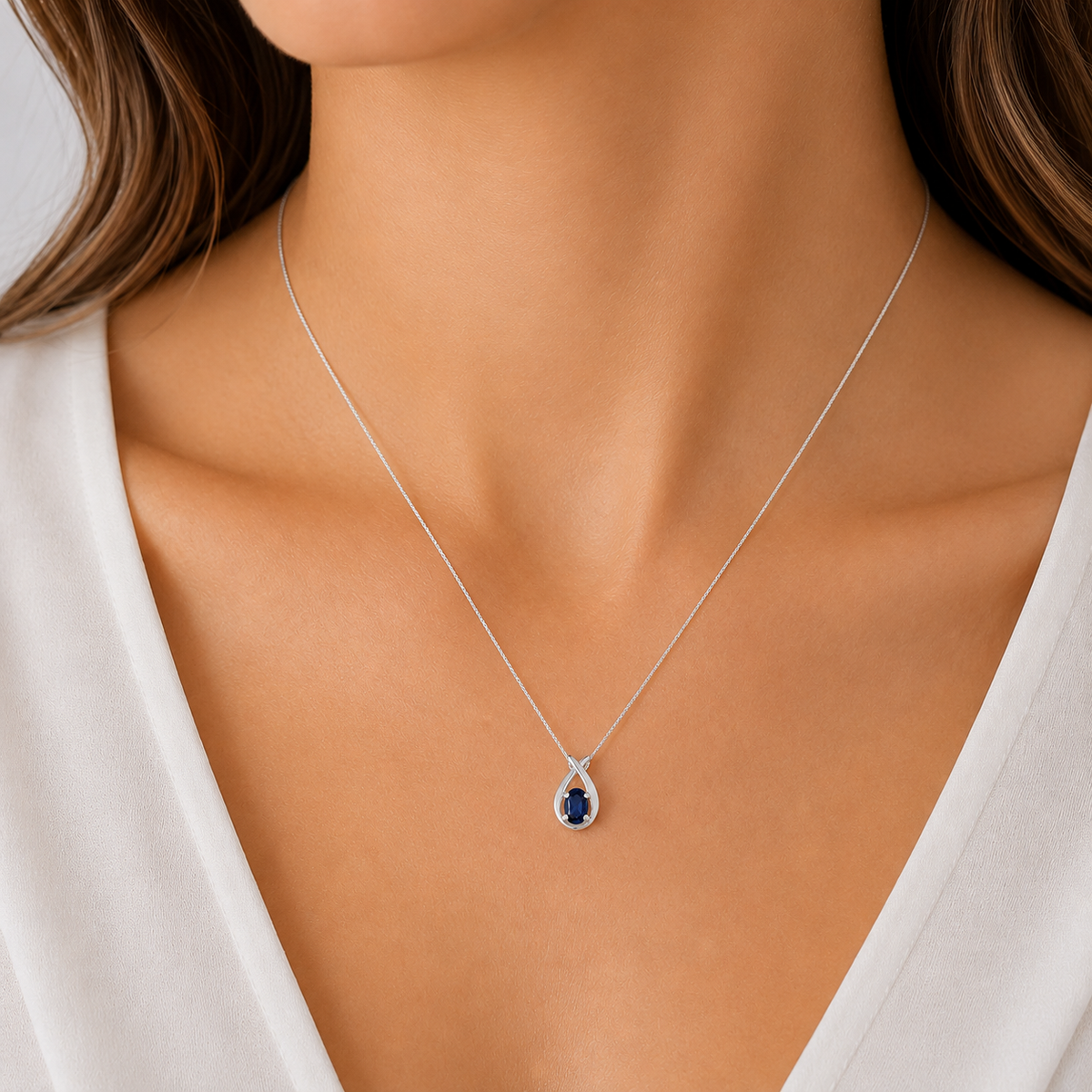 Sterling Silver created sapphire crossover slider pendant