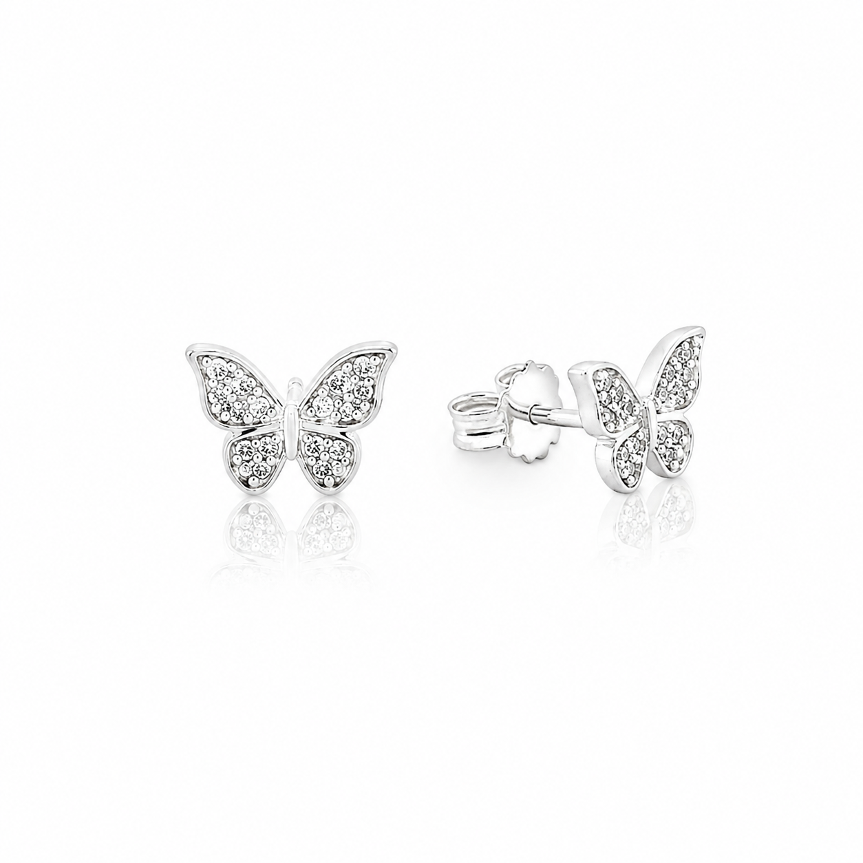 Sterling Silver cubic zirconia butterfly stud earrings