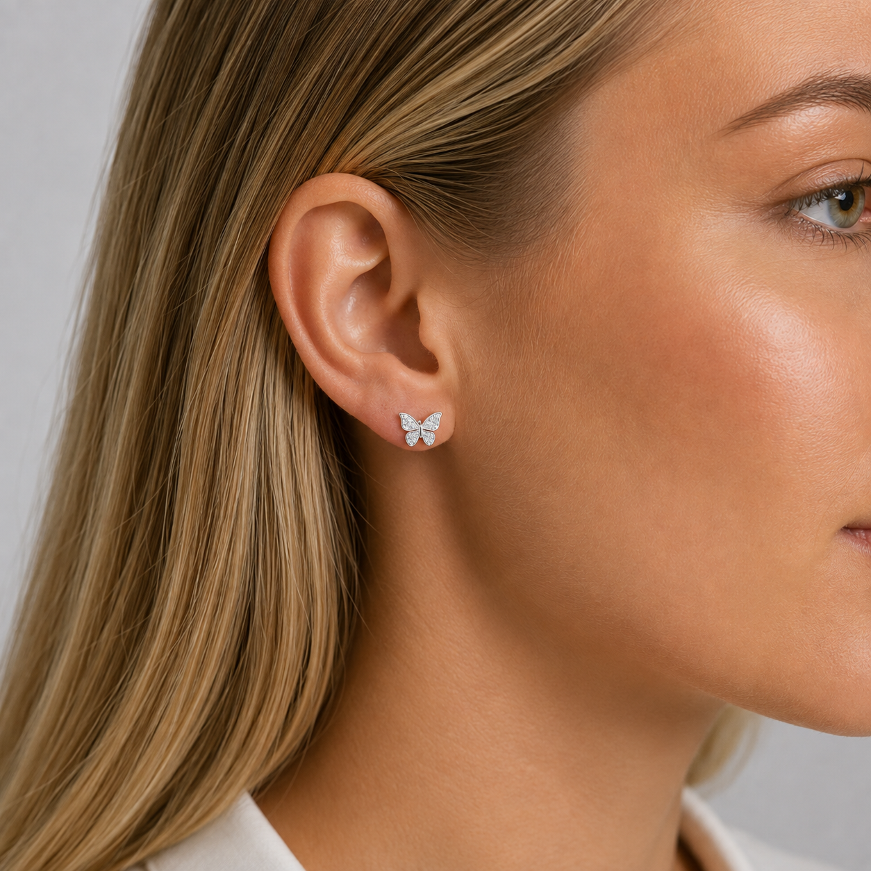 Sterling Silver cubic zirconia butterfly stud earrings