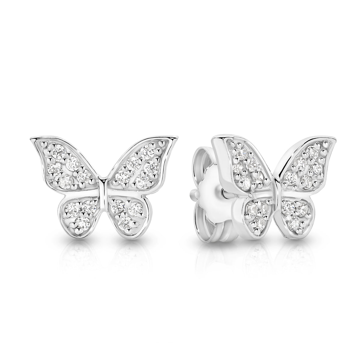 Sterling Silver cubic zirconia butterfly stud earrings