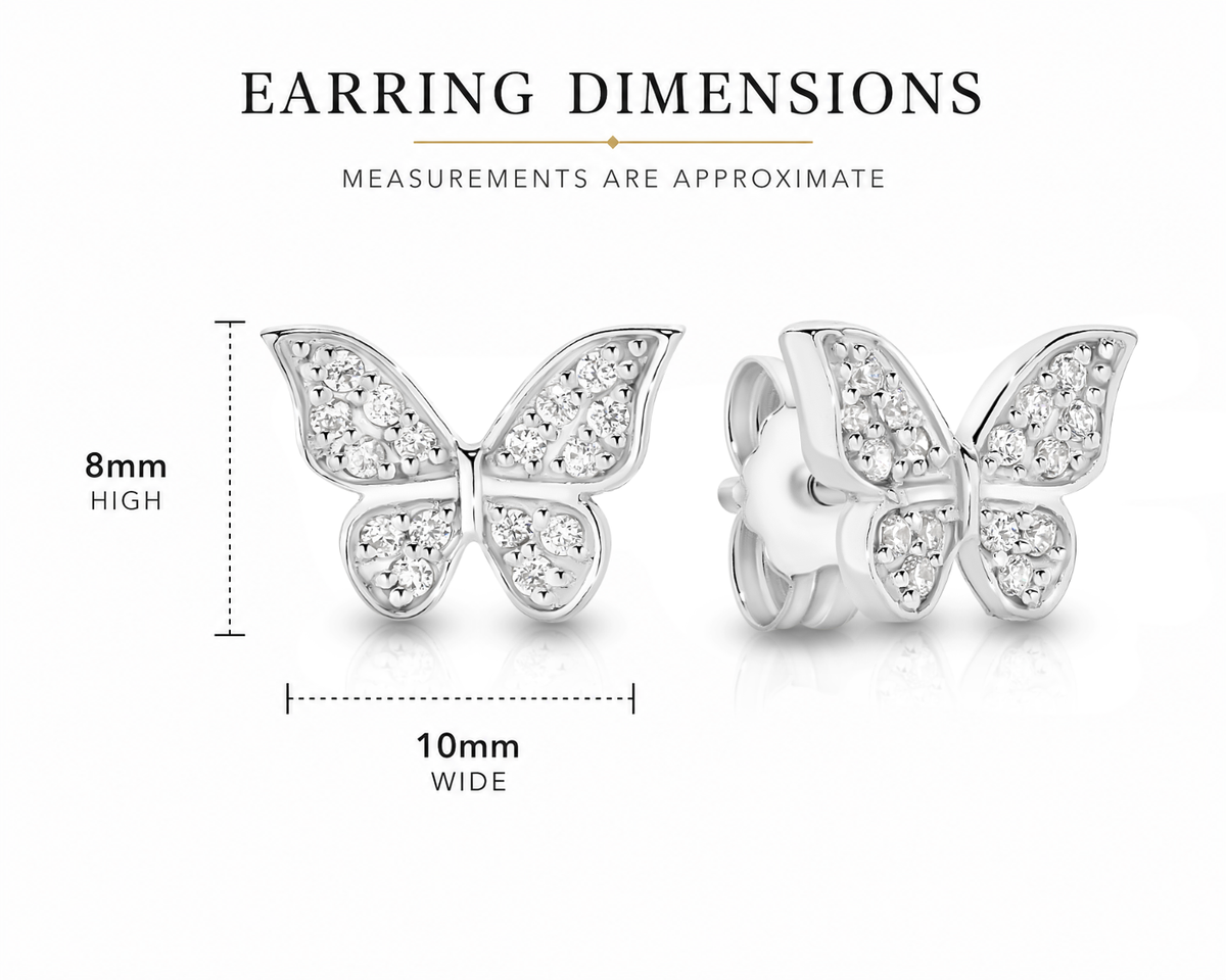 Sterling Silver cubic zirconia butterfly stud earrings