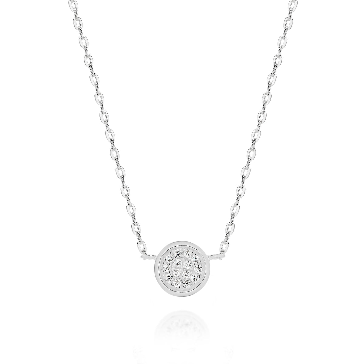 Sterling Silver cubic zirconia disc pendant on necklet