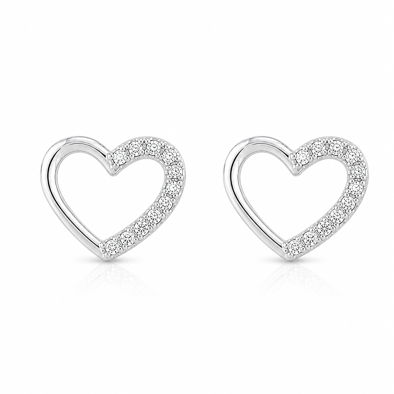 Sterling Silver cubic zirconia open heart stud earrings