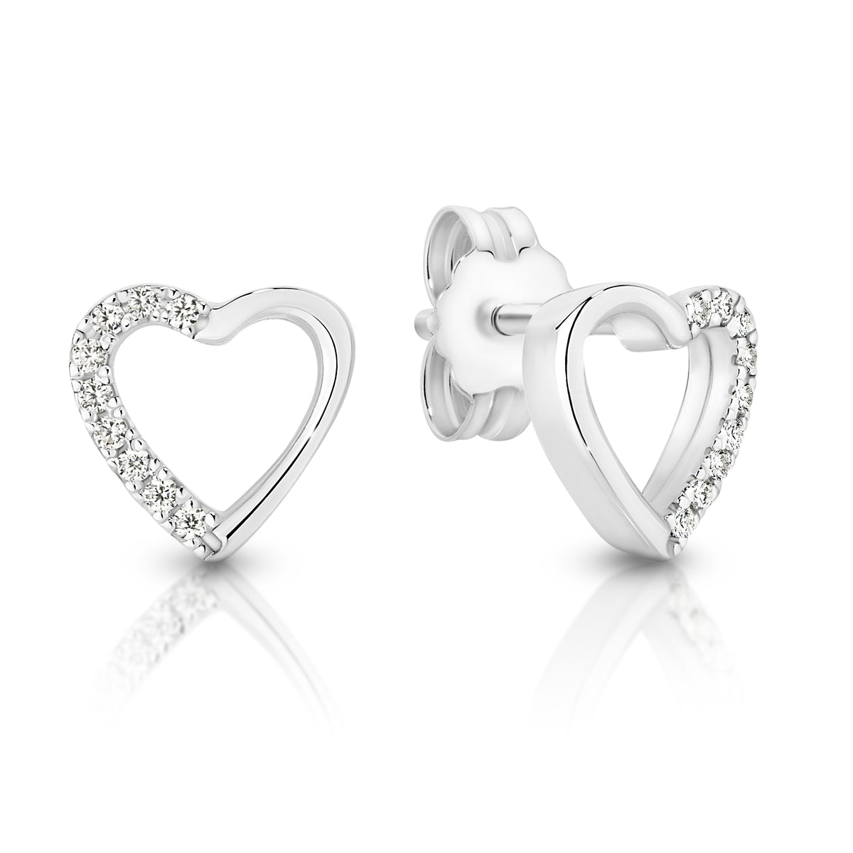 Sterling Silver cubic zirconia open heart stud earrings