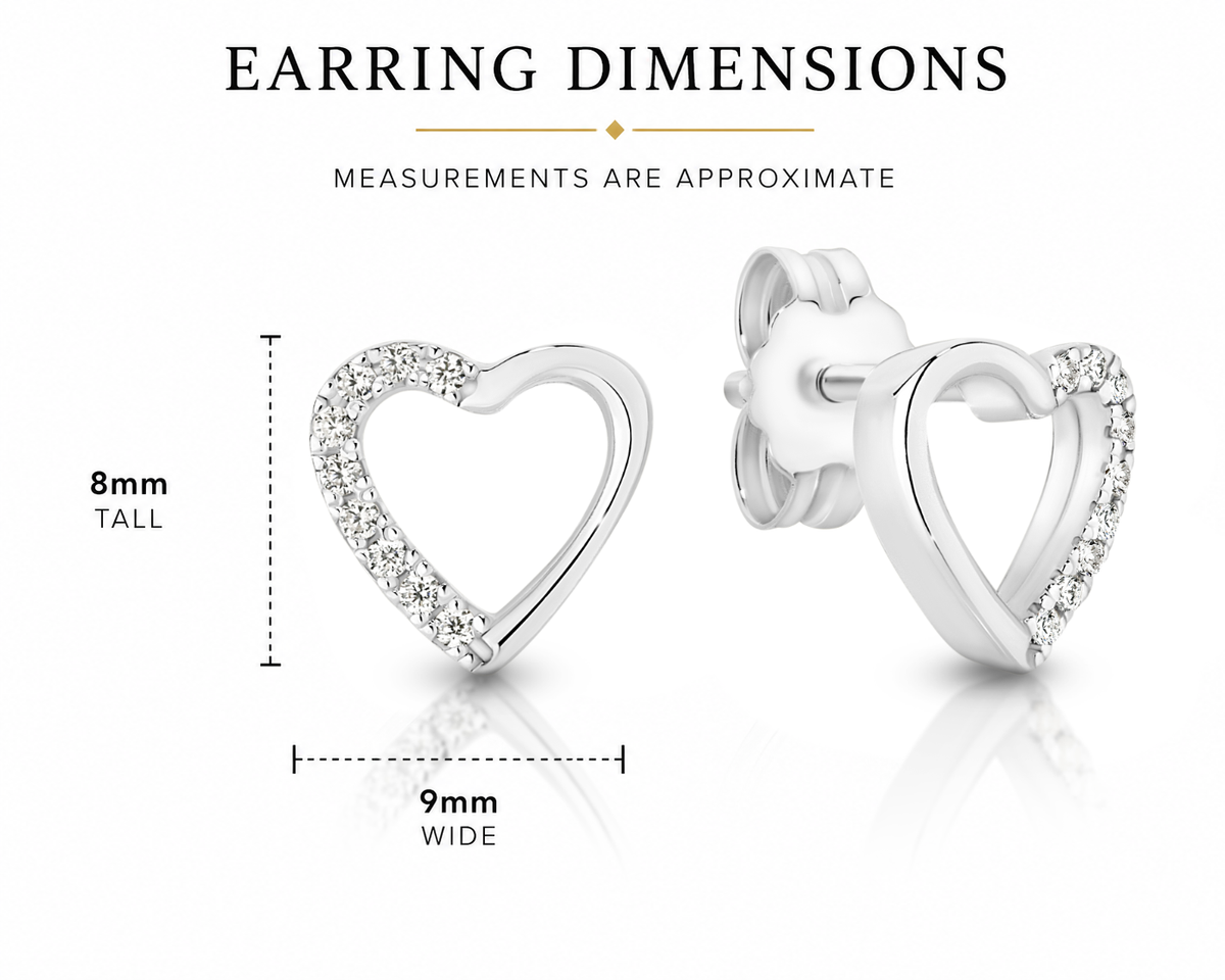 Sterling Silver cubic zirconia open heart stud earrings