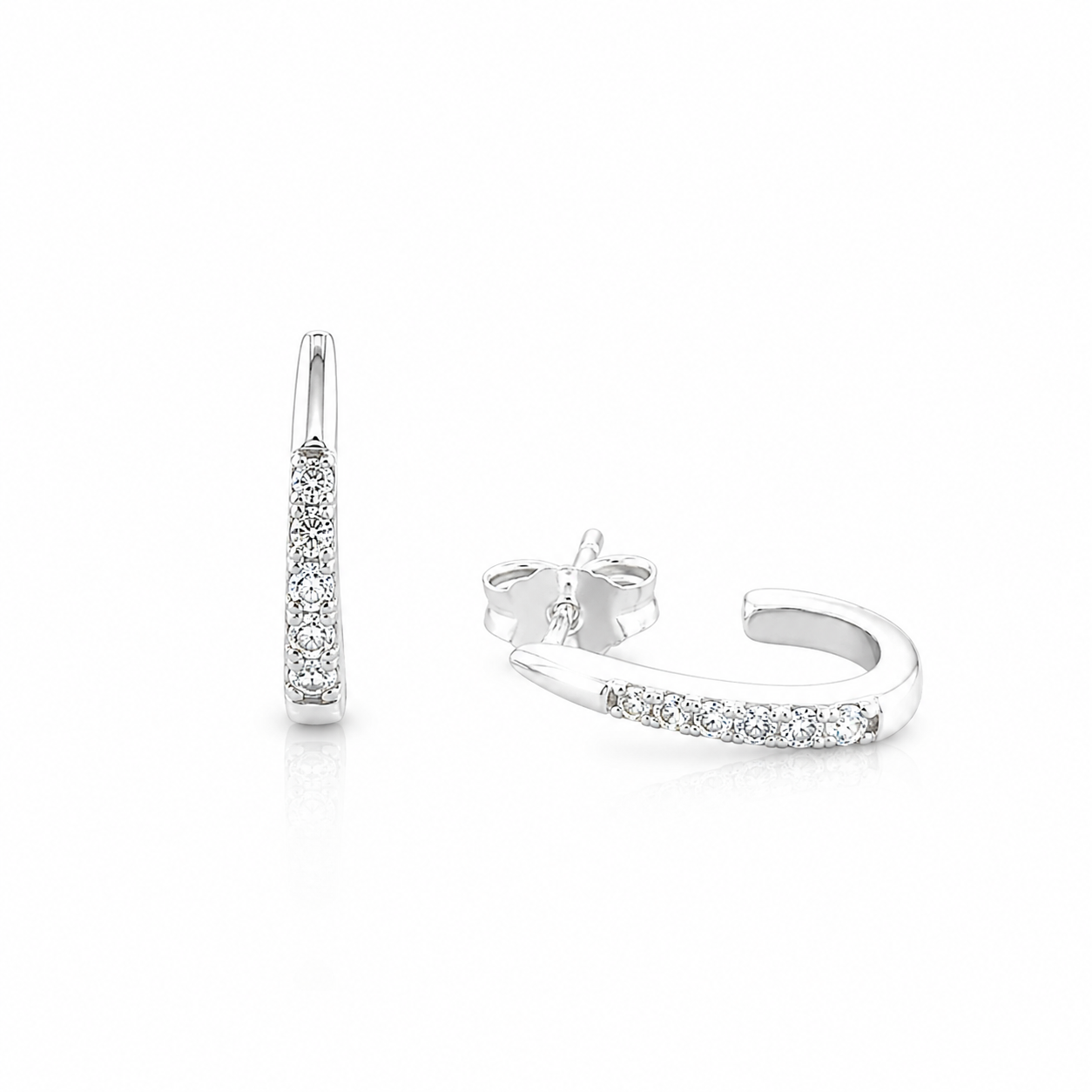 Sterling Silver cubic zirconia tapered loop stud earrings