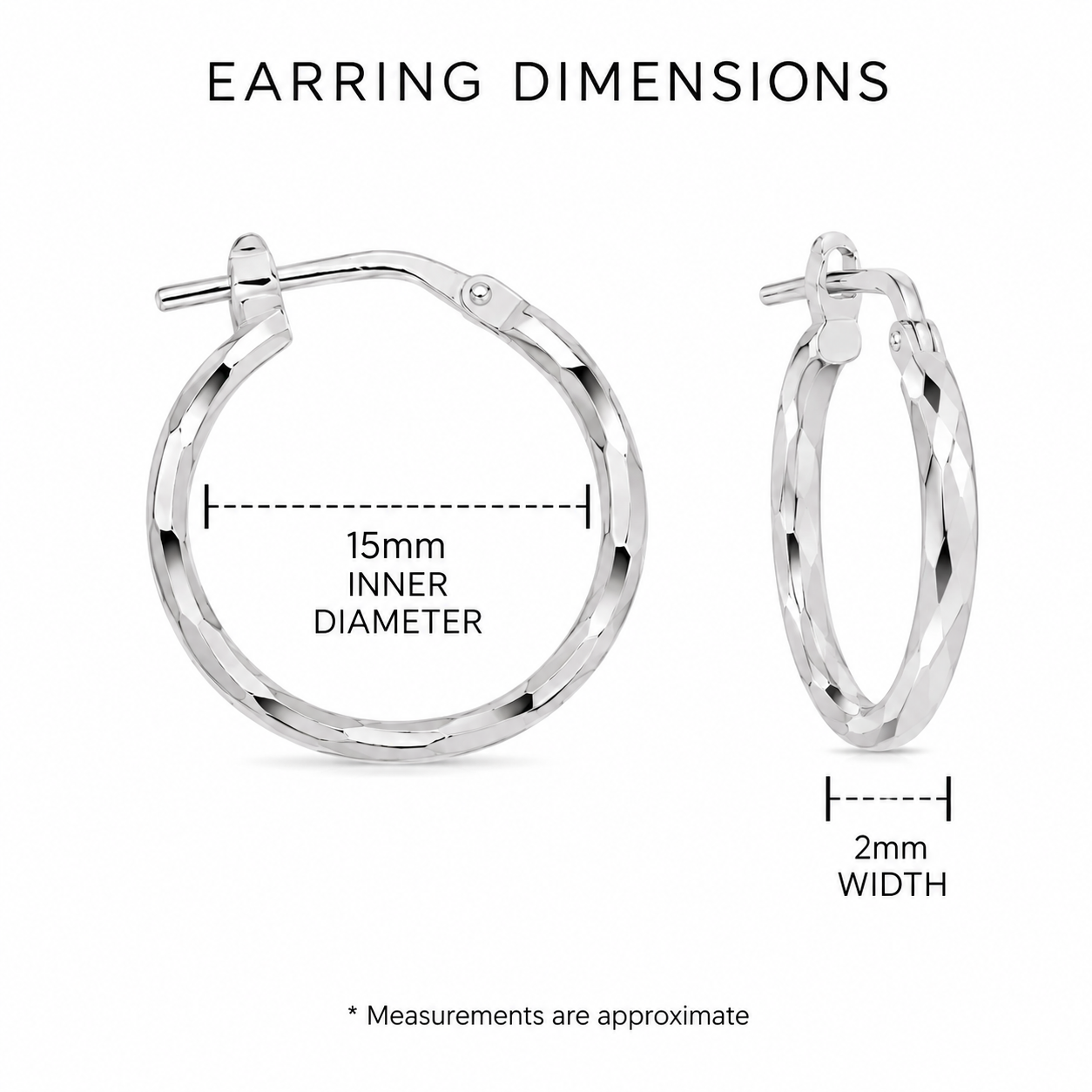 Sterling Silver diamond cut hoops 15mm