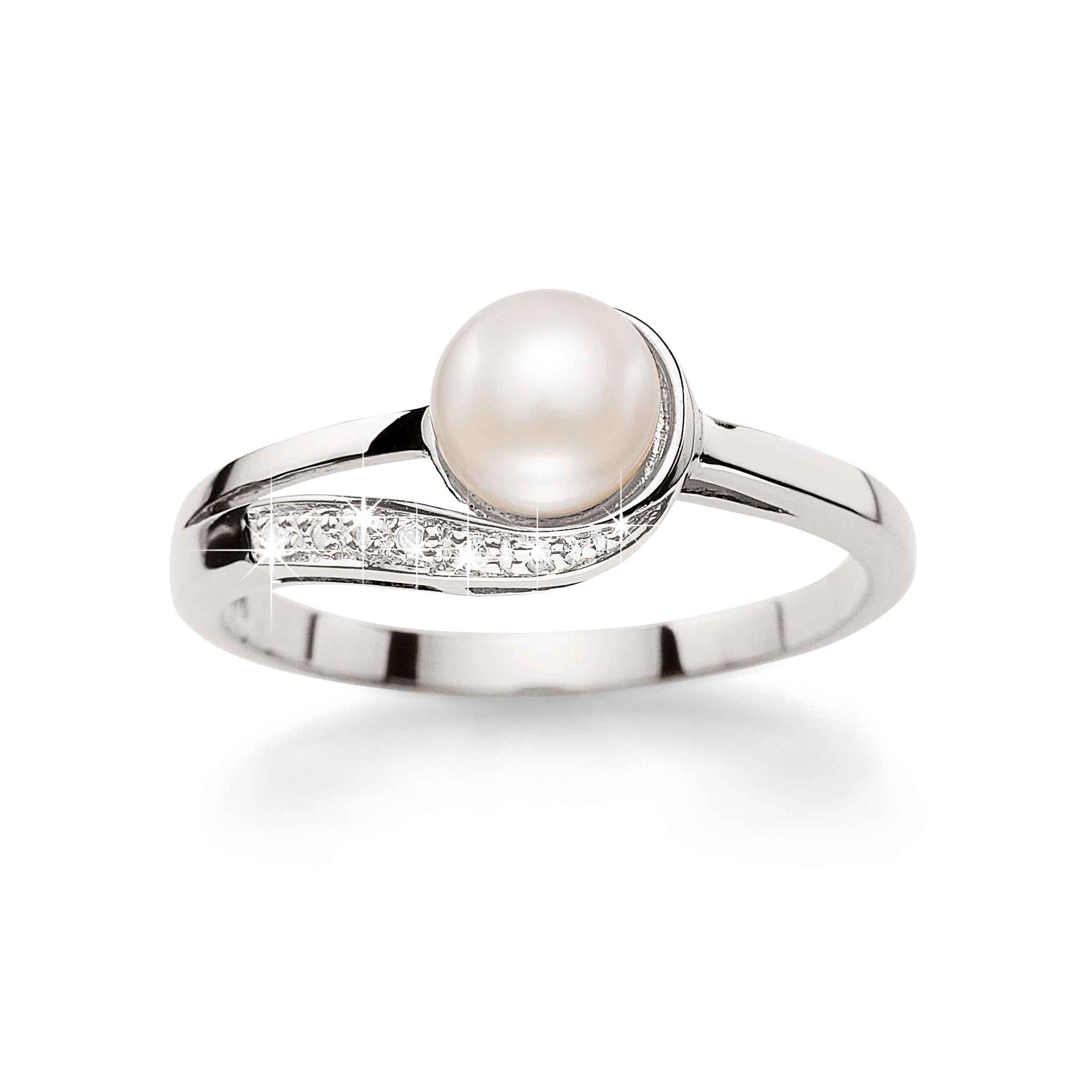 Sterling Silver freshwater pearl & diamond ring