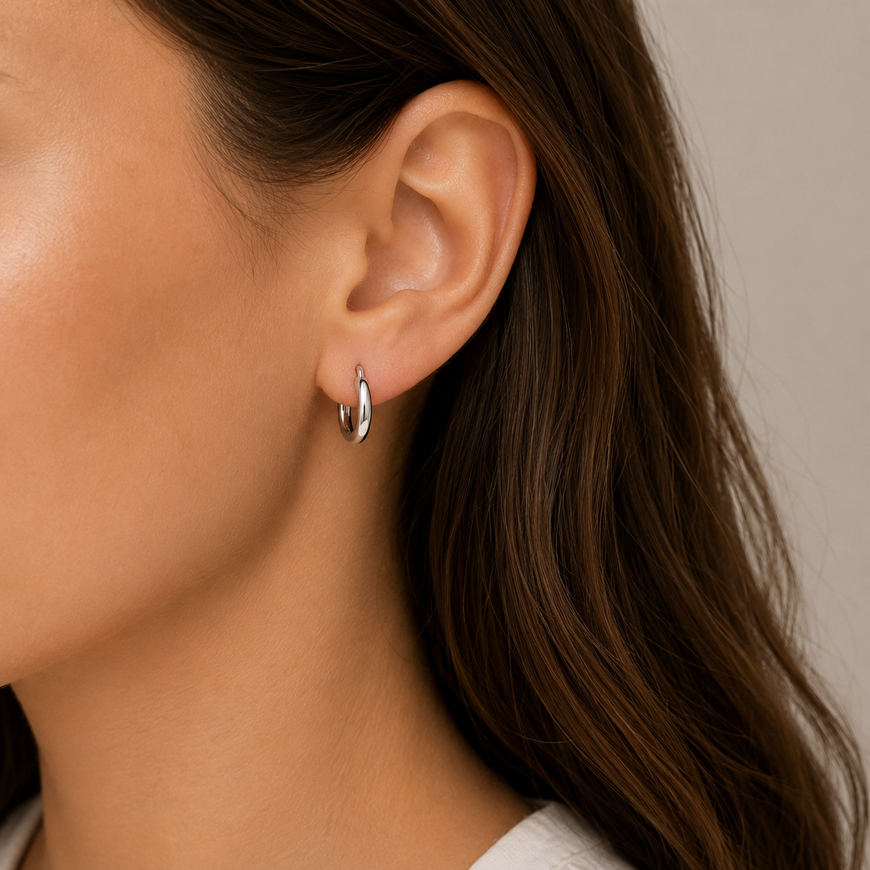 Sterling Silver half round polished hoops 10mm