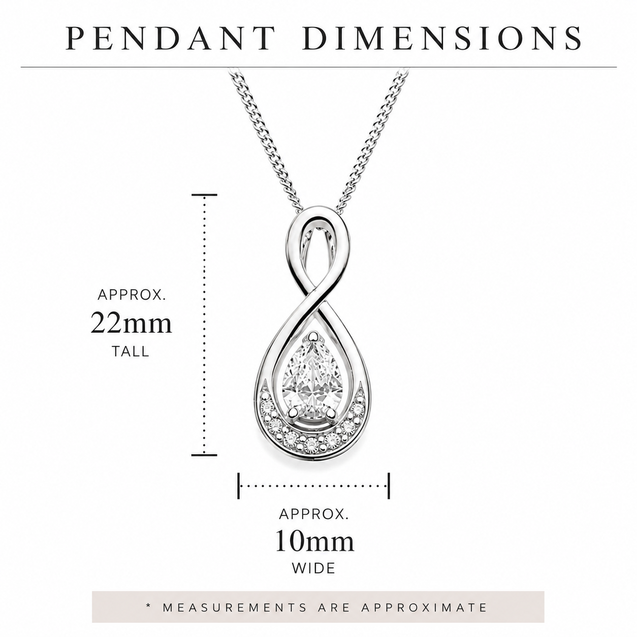Sterling Silver pear shape cubic zirconia infinity necklace
