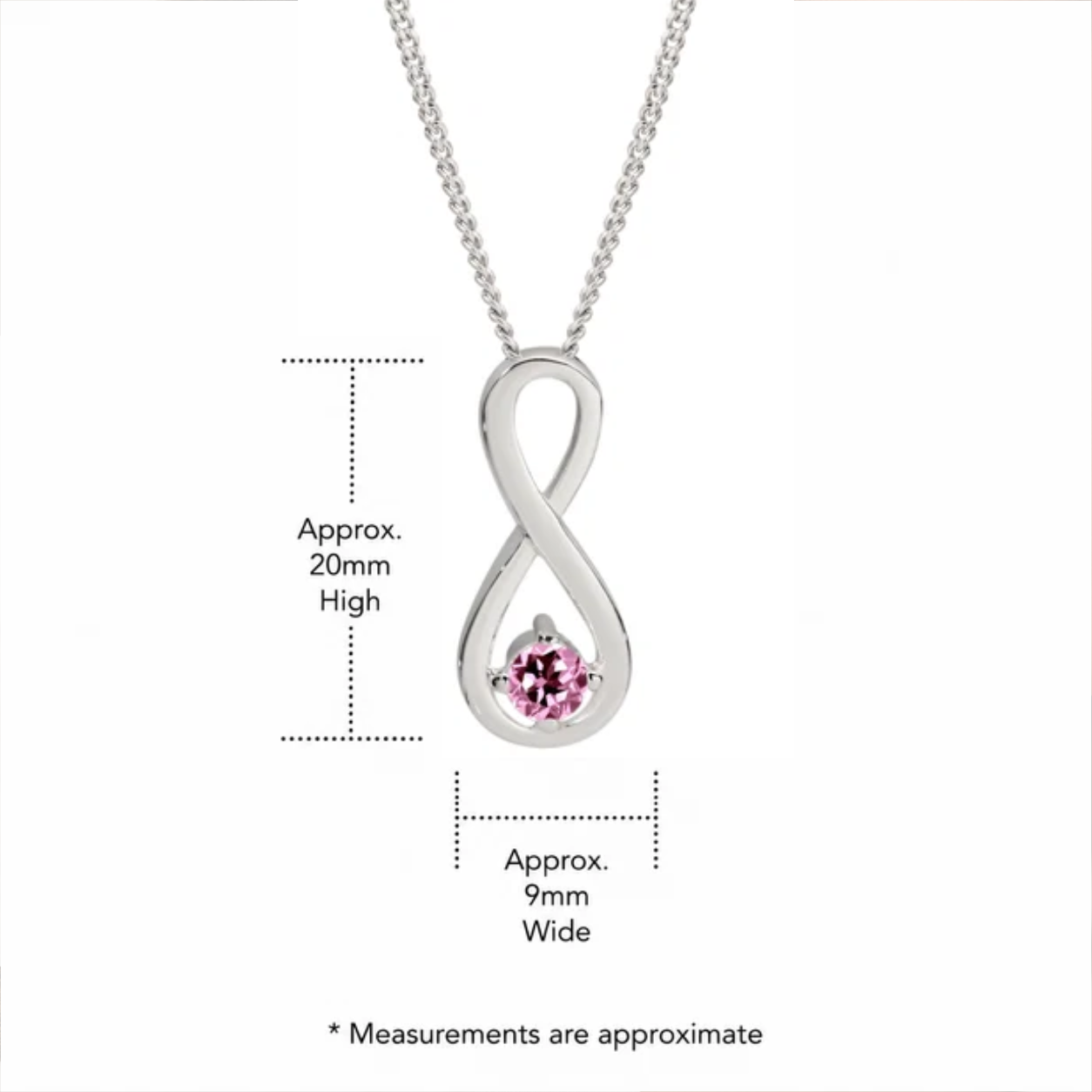 Sterling Silver pink cubic zirconia infinity pendant
