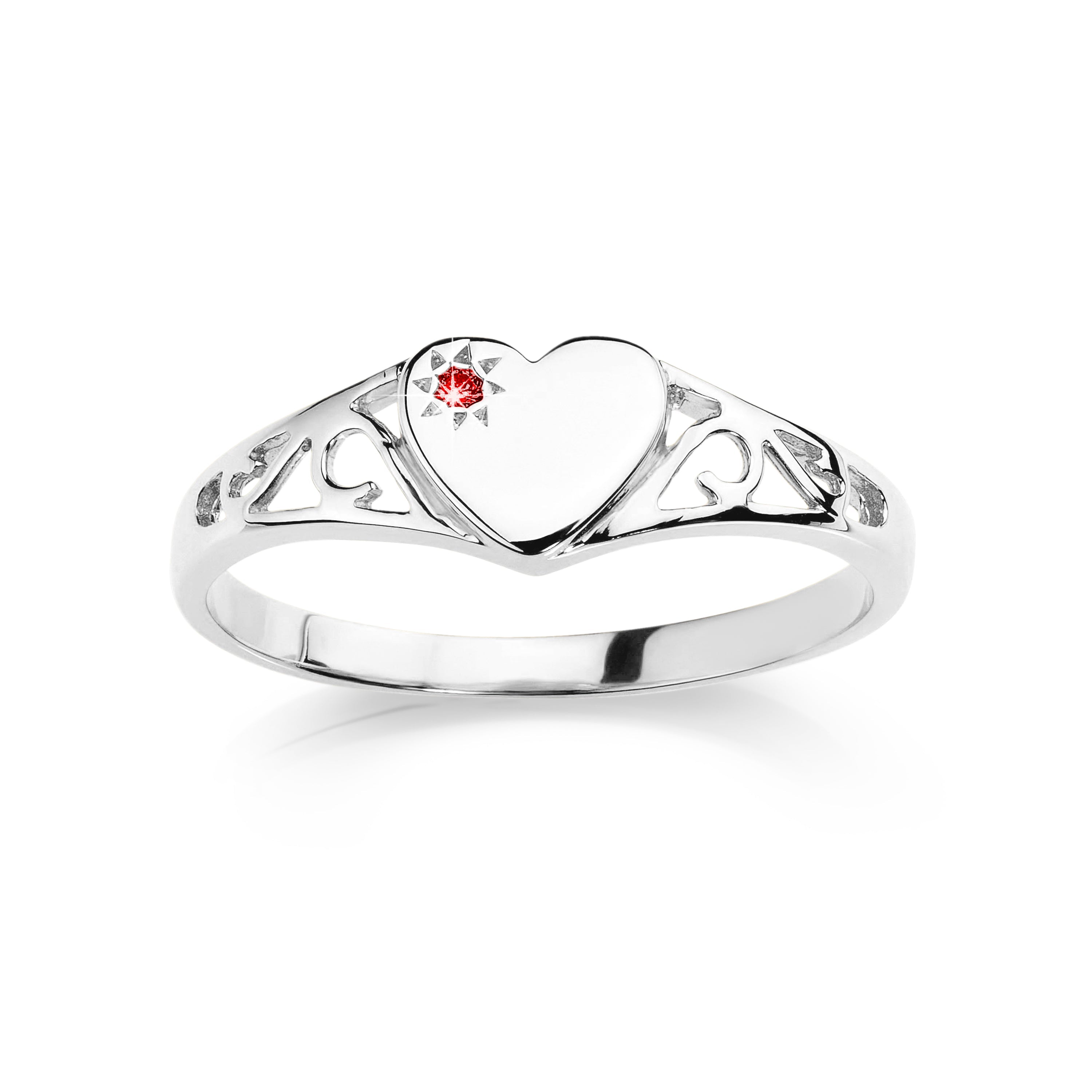 Sterling Silver ruby heart signet ring