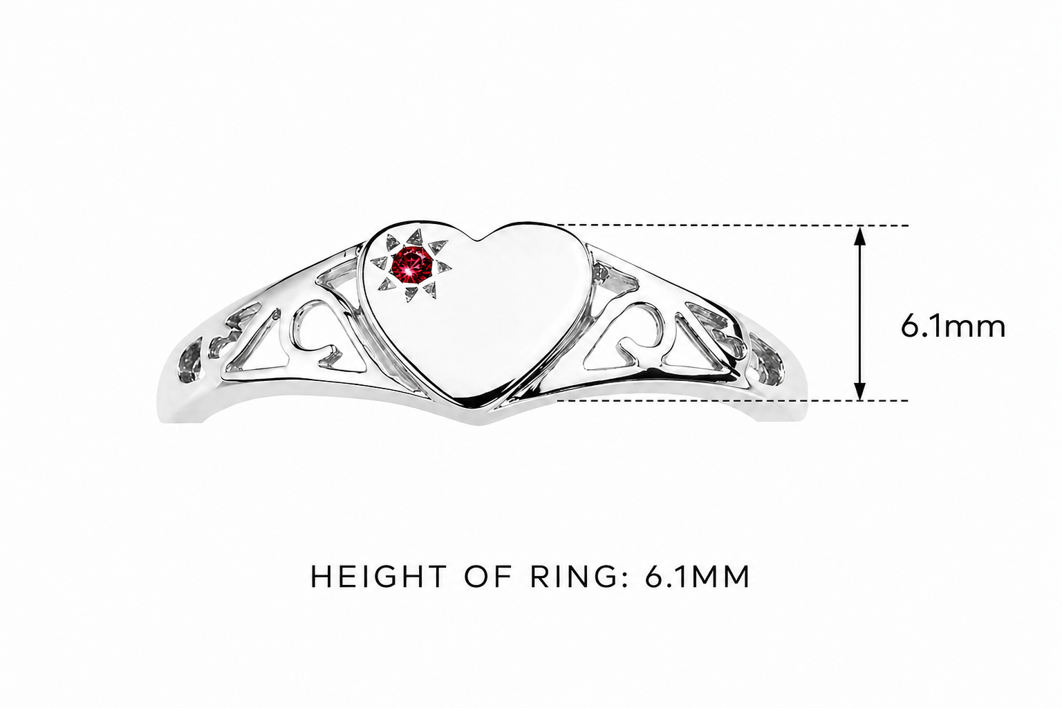 Sterling Silver ruby heart signet ring