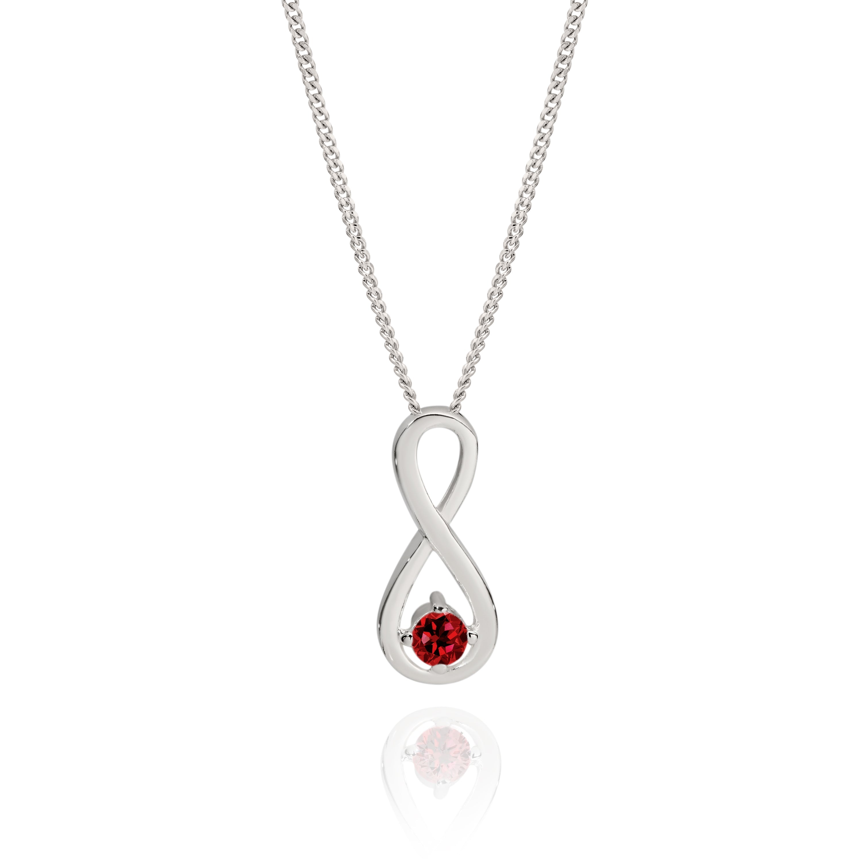 Sterling Silver ruby red cubic zirconia infinity pendant