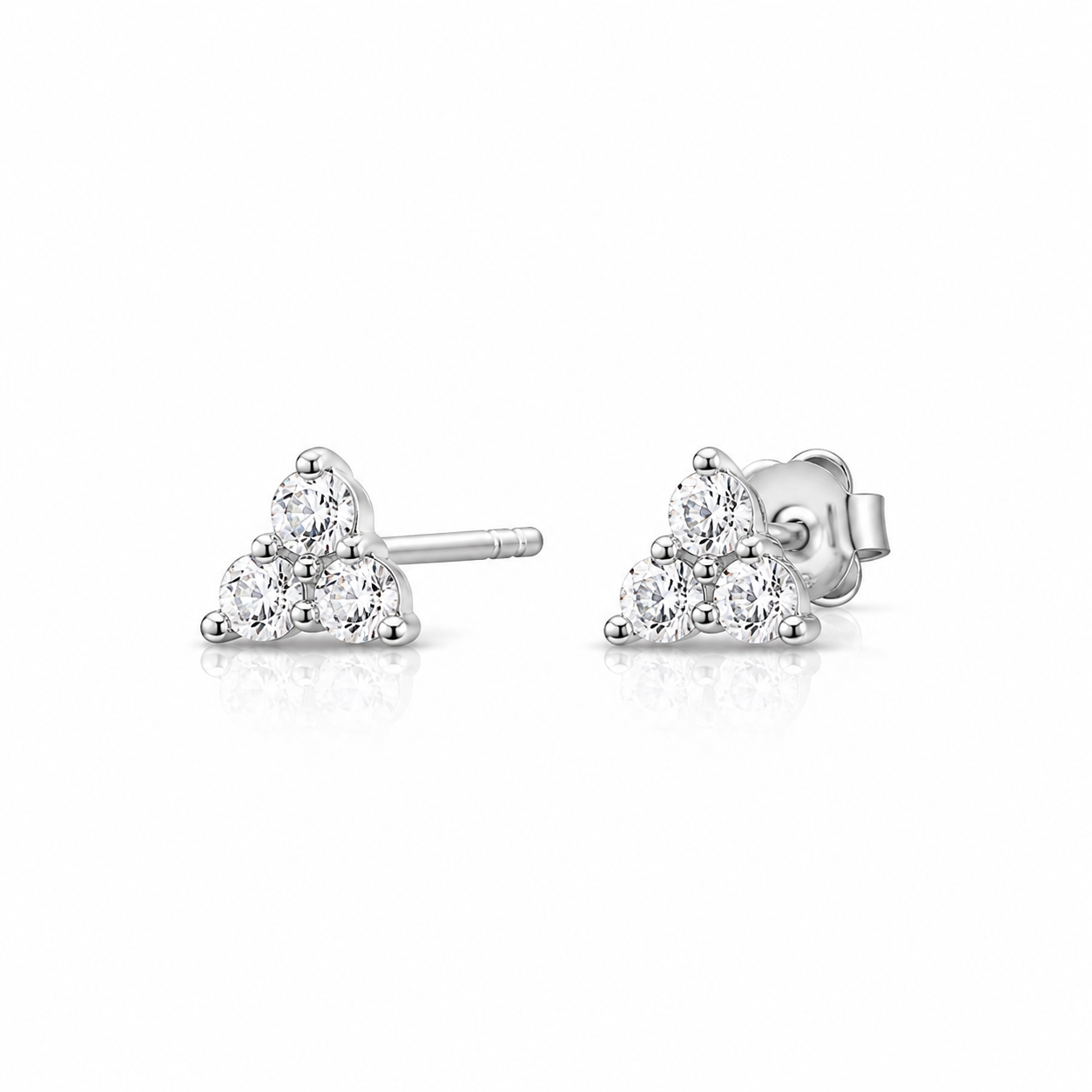 Sterling Silver triple claw set cubic zirconia stud earrings