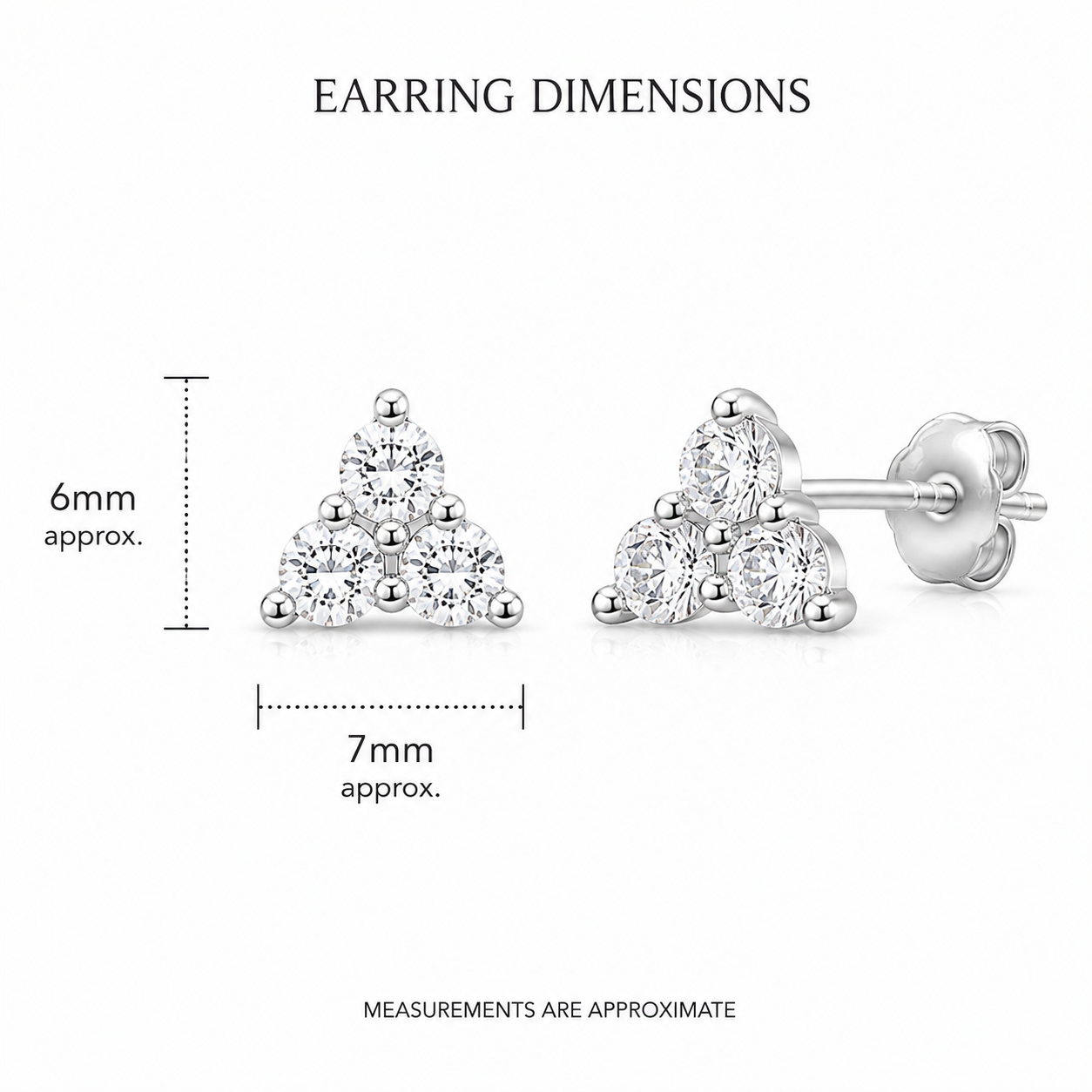 Sterling Silver triple claw set cubic zirconia stud earrings