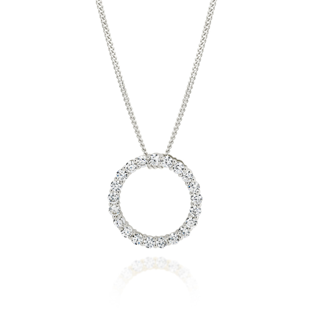 Sterling silver cubic zirconia circle slider pendant on necklet
