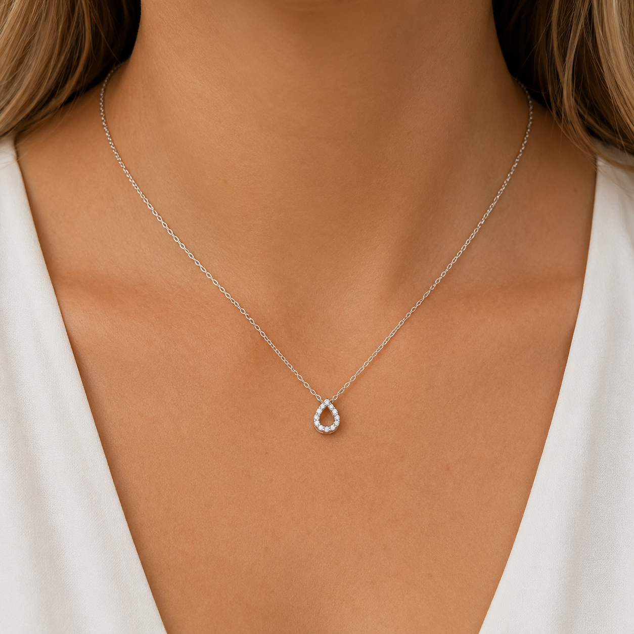 Sterling silver cubic zirconia pear slider necklace