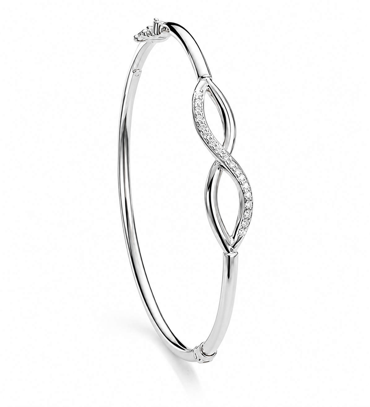 Sterling silver cubic zirconia stone set infinity hinge bangle