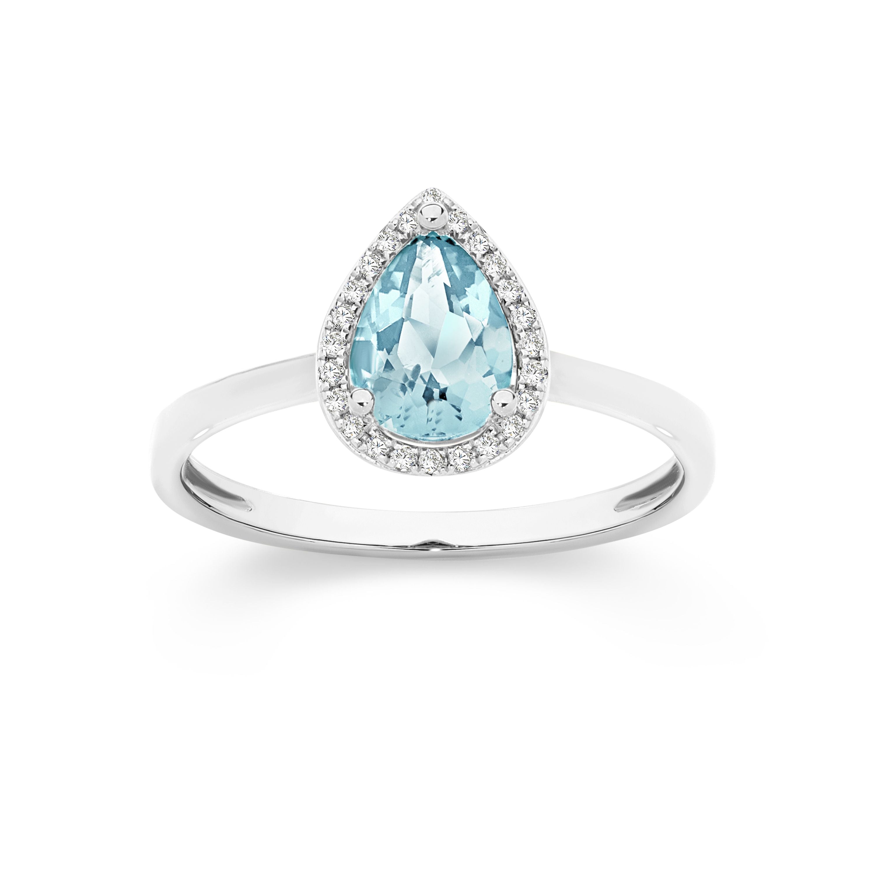 9ct White Gold Pear Cut Aquamarine and Diamond Ring