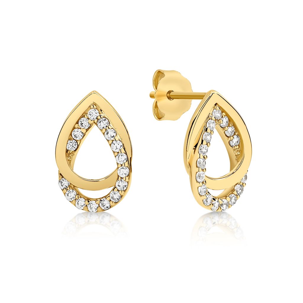 9ct gold double pear cubic zirconia studs