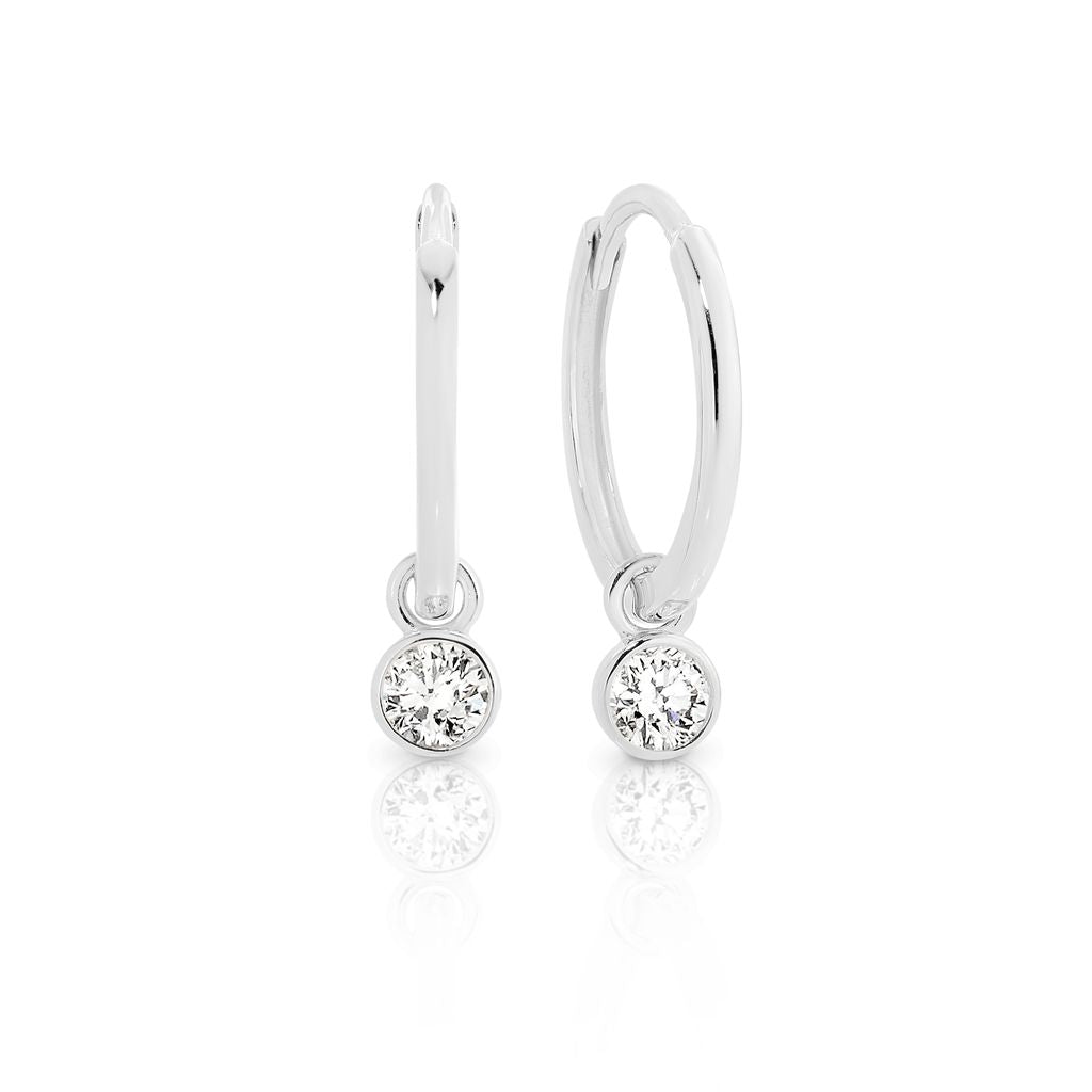 9ct white gold huggies with CZ dangle