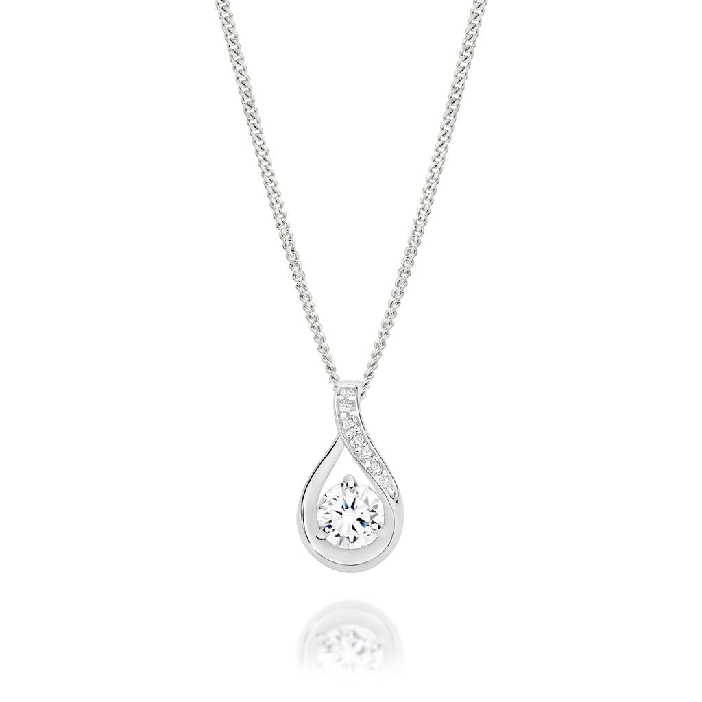 9ct white gold pear shape CZ pendant