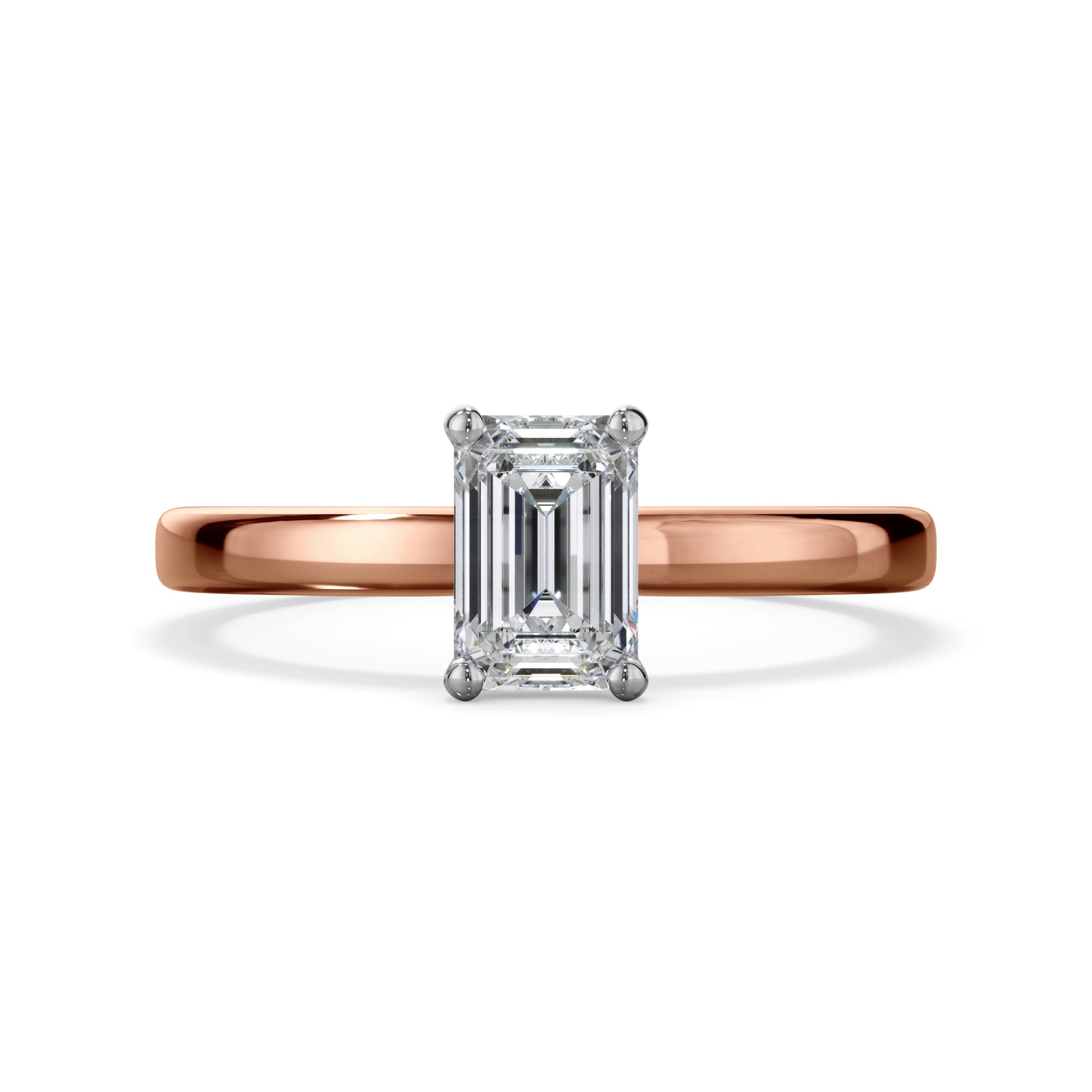 Clover 18k Rose Gold 1.0ct Emerald Cut Solitare LAB Grown Bloom Diamond Ring