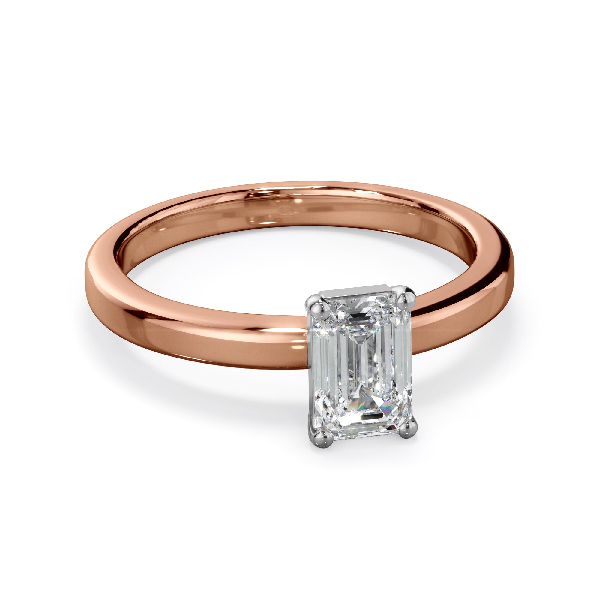 Clover 18k Rose Gold 1.0ct Emerald Cut Solitare LAB Grown Bloom Diamond Ring