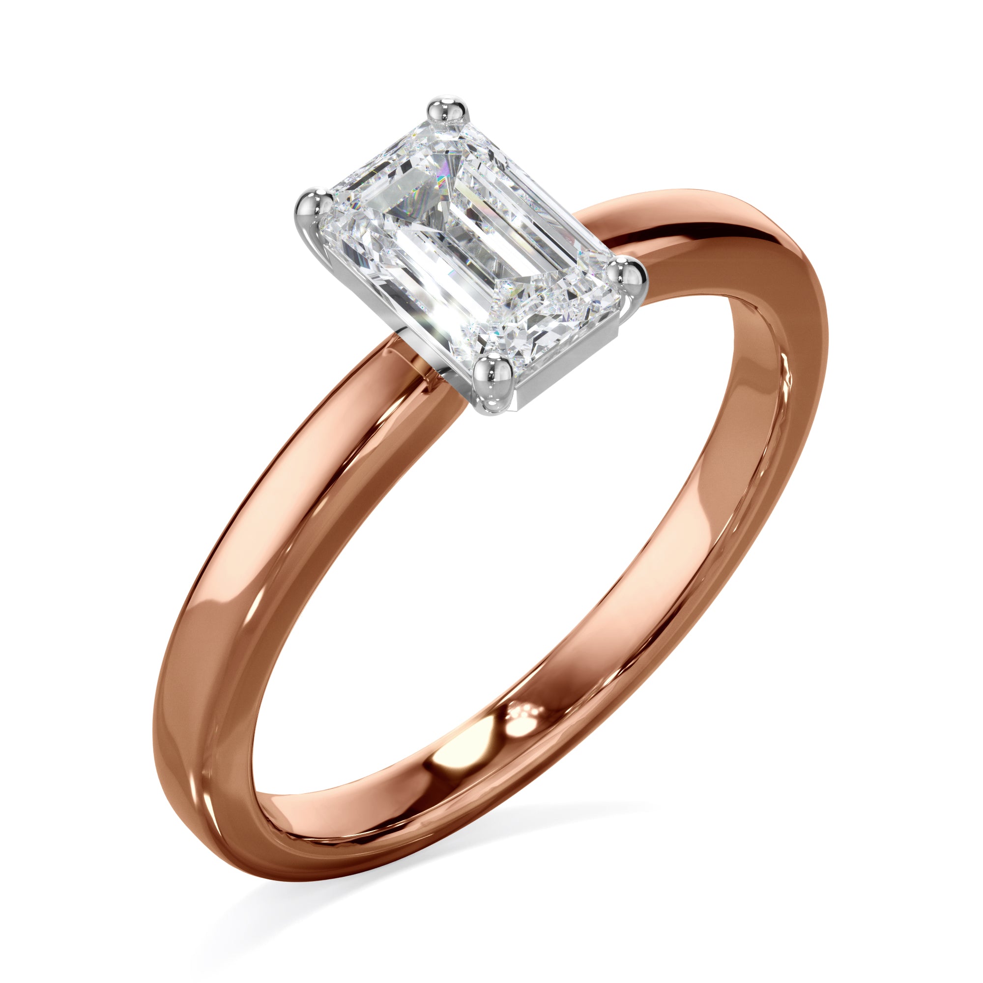 Clover 18k Rose Gold 1.0ct Emerald Cut Solitare LAB Grown Bloom Diamond Ring