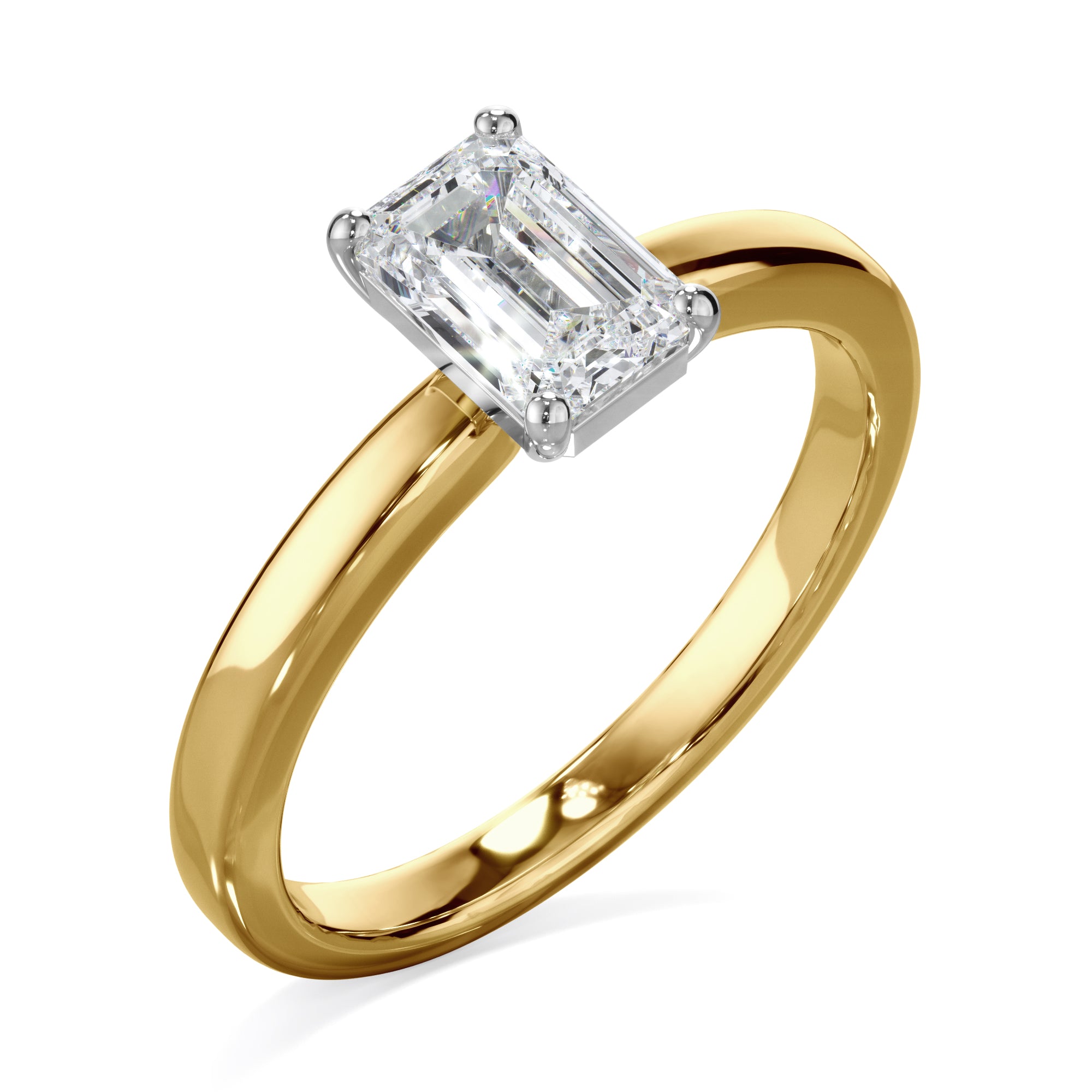 Clover 18k Yellow Gold 1.0ct Emerald Cut Solitare LAB Grown Bloom Diamond Ring